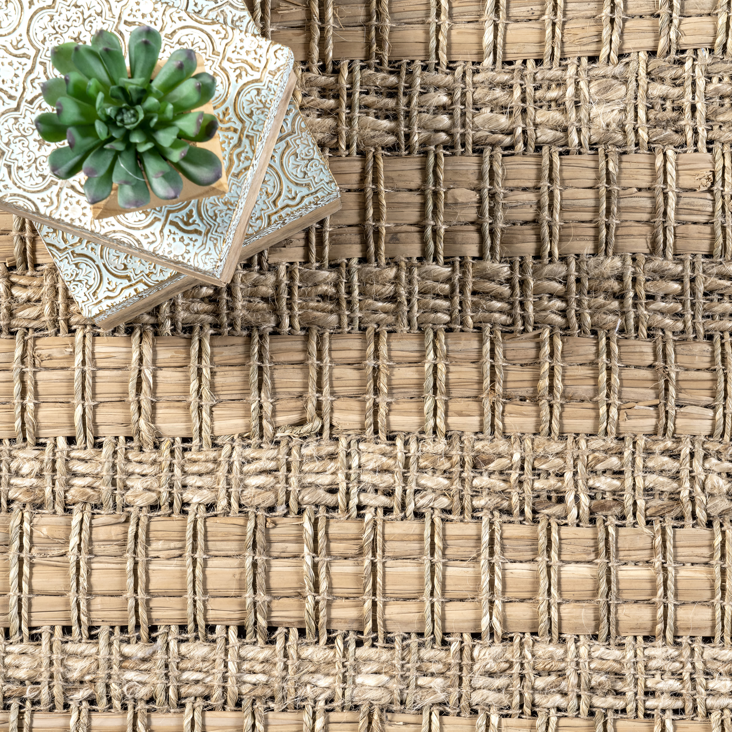 Natural Beige Seagrass and Straw Flat Woven 3' x 5' Area Rug
