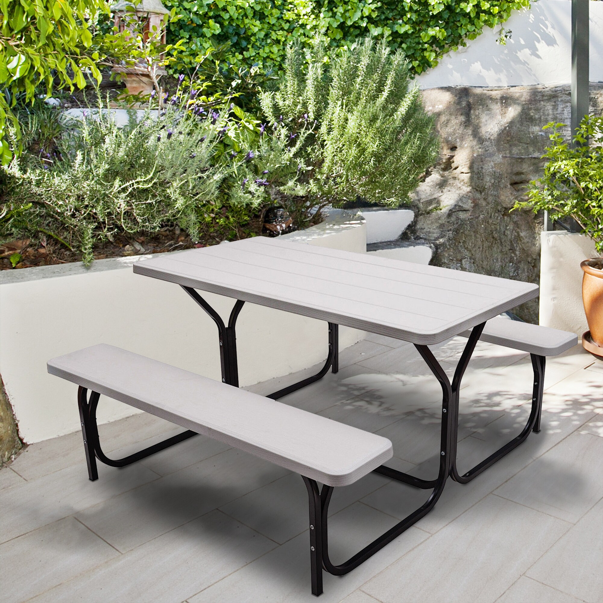 Clihome 54-in White Plastic Rectangle Picnic Table In The Picnic Tables ...