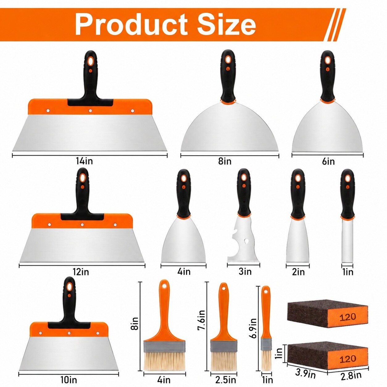 Phyfalip 14 Piece Putty Knife Set Stainless Steel Drywall Scraper Tools ...