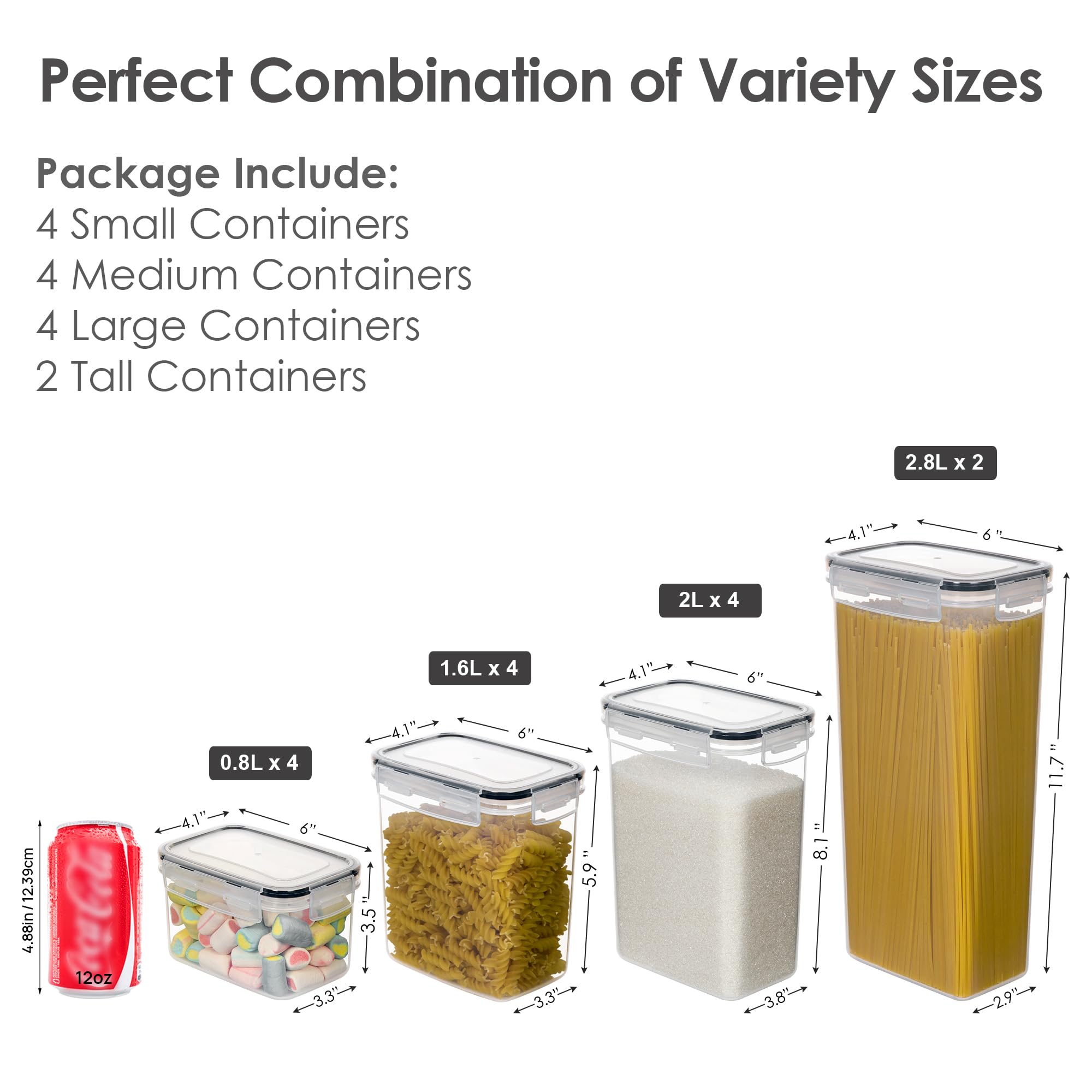 Etokfoks 14 pcs Airtight Food Storage Container Set Tall Large Medium ...
