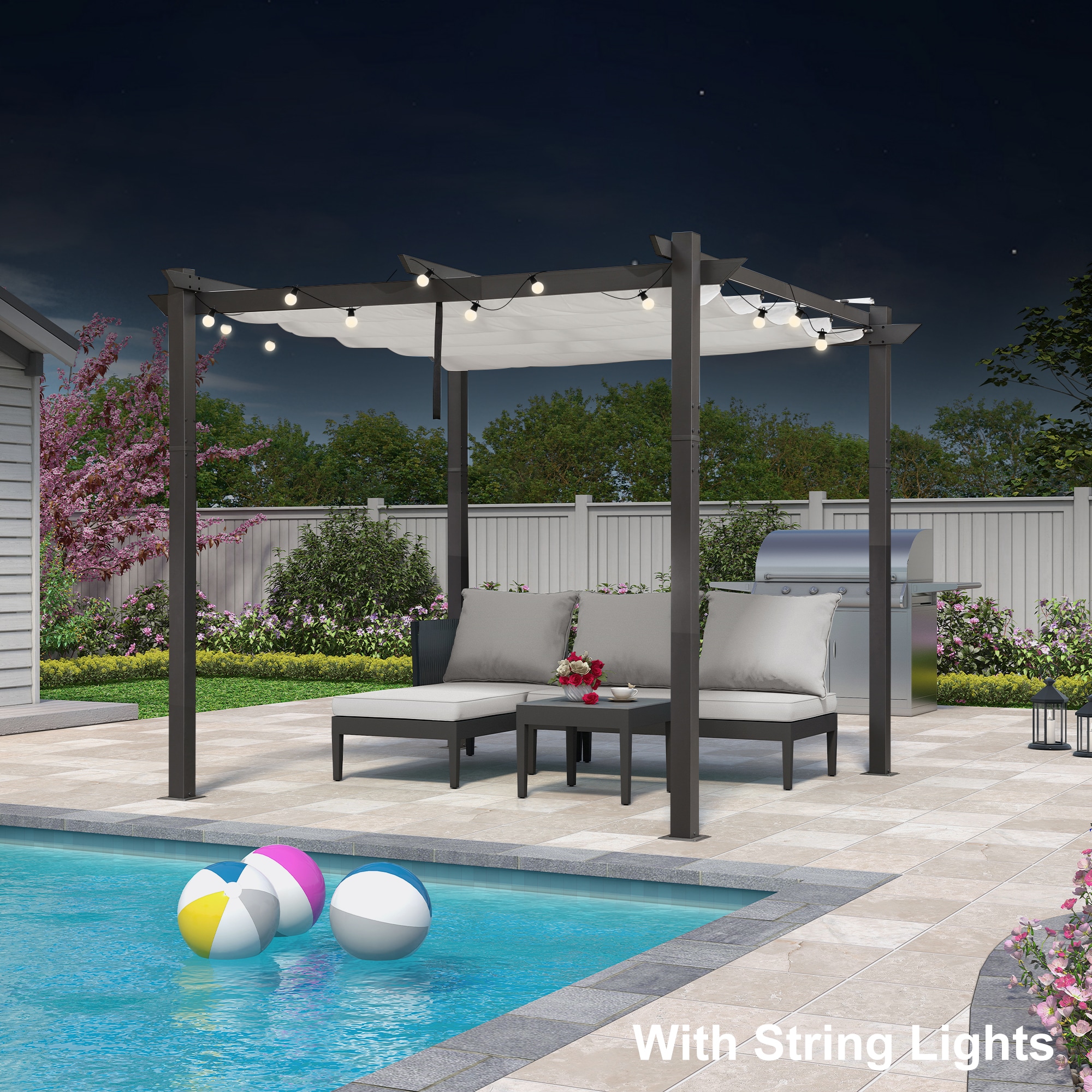 PURPLE LEAF LSDT05-PRG1010-WT 10-ft W x 10-ft L x 7-ft 6-in H White Metal Freestanding Pergola with Canopy