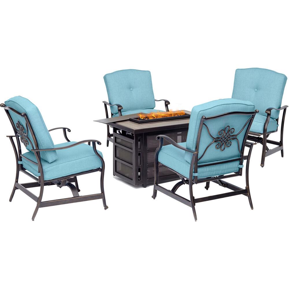 Hanover TRAD5PCRECFP-BLU Traditions 5-Piece Patio Conversation Set with Blue Cushions