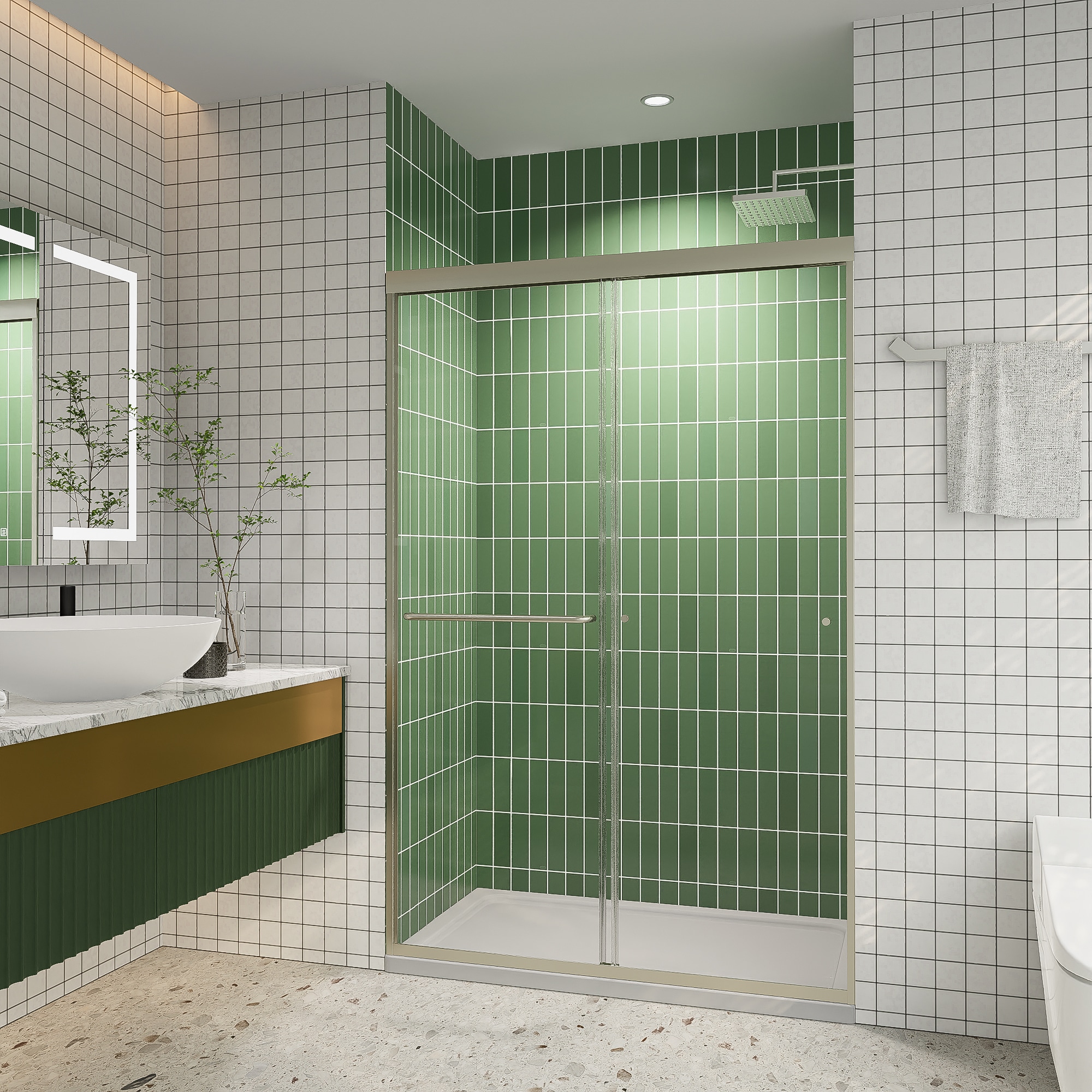 Forclover CLR-P176950 Sliding Shower Door Brushed Nickel 44-in to 48-in W x 72-in H Semi-frameless Sliding Shower Door 1/4-in Thick Clear Glass