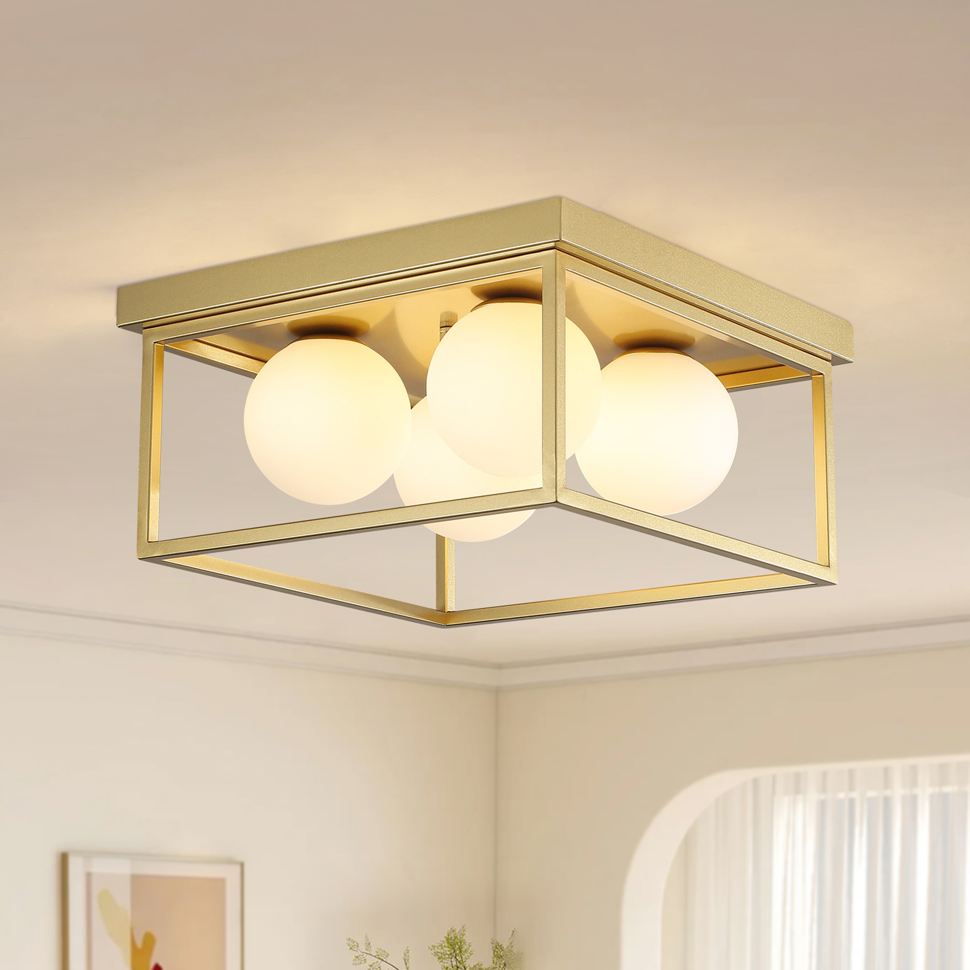 ZemSum 12.6-in Gold Indoor 4-Light Flush Mount Light with Frosted Glass
