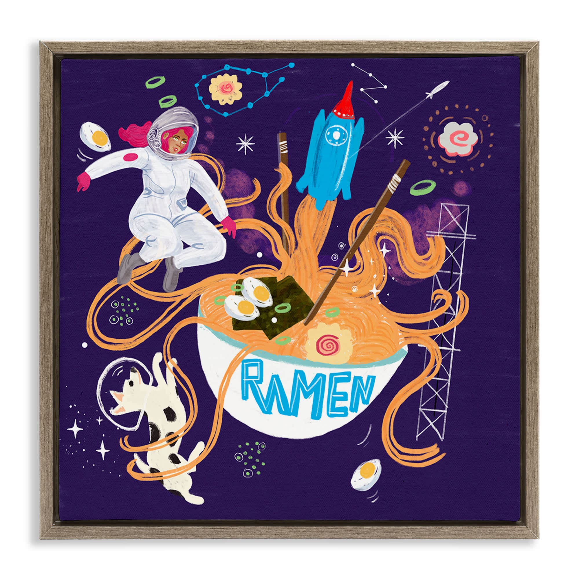 Stupell Industries BS-458-FFE-17X17 Whimsical Ramen in Space Floating Frame design by Juliet Rose Philips