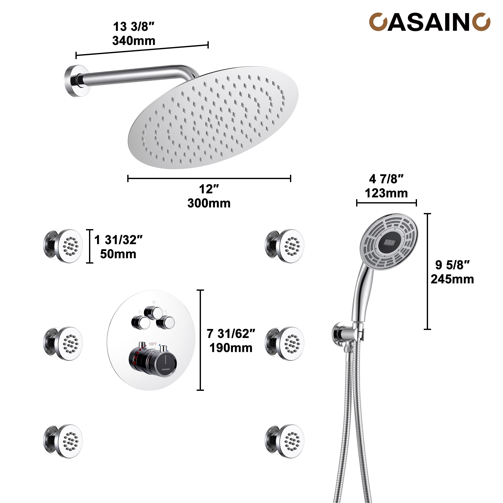 CASAINC CS6216-12CH Showerhead-Bar-Panels - View #5
