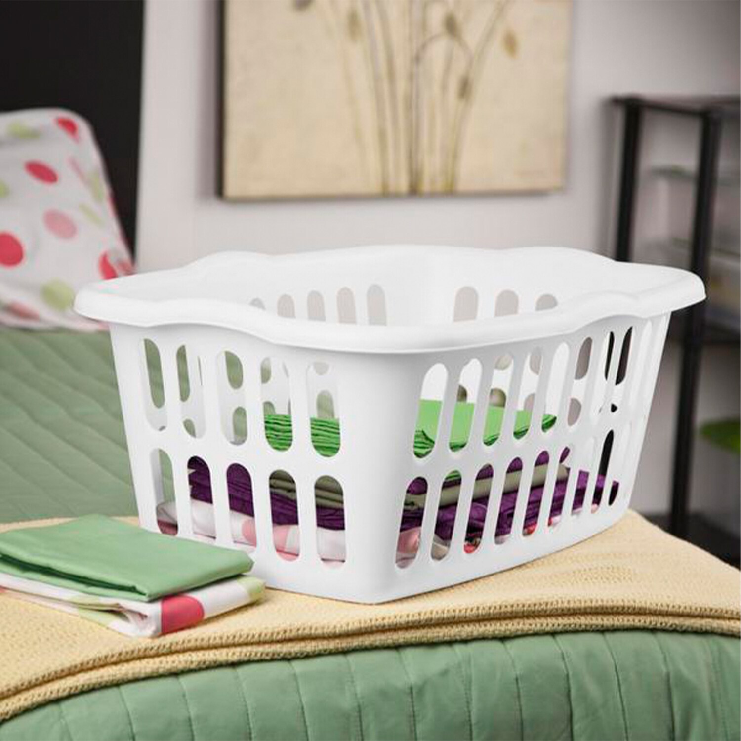 White Stackable Plastic Laundry Baskets, 12-Pack, 1.5 Bushel