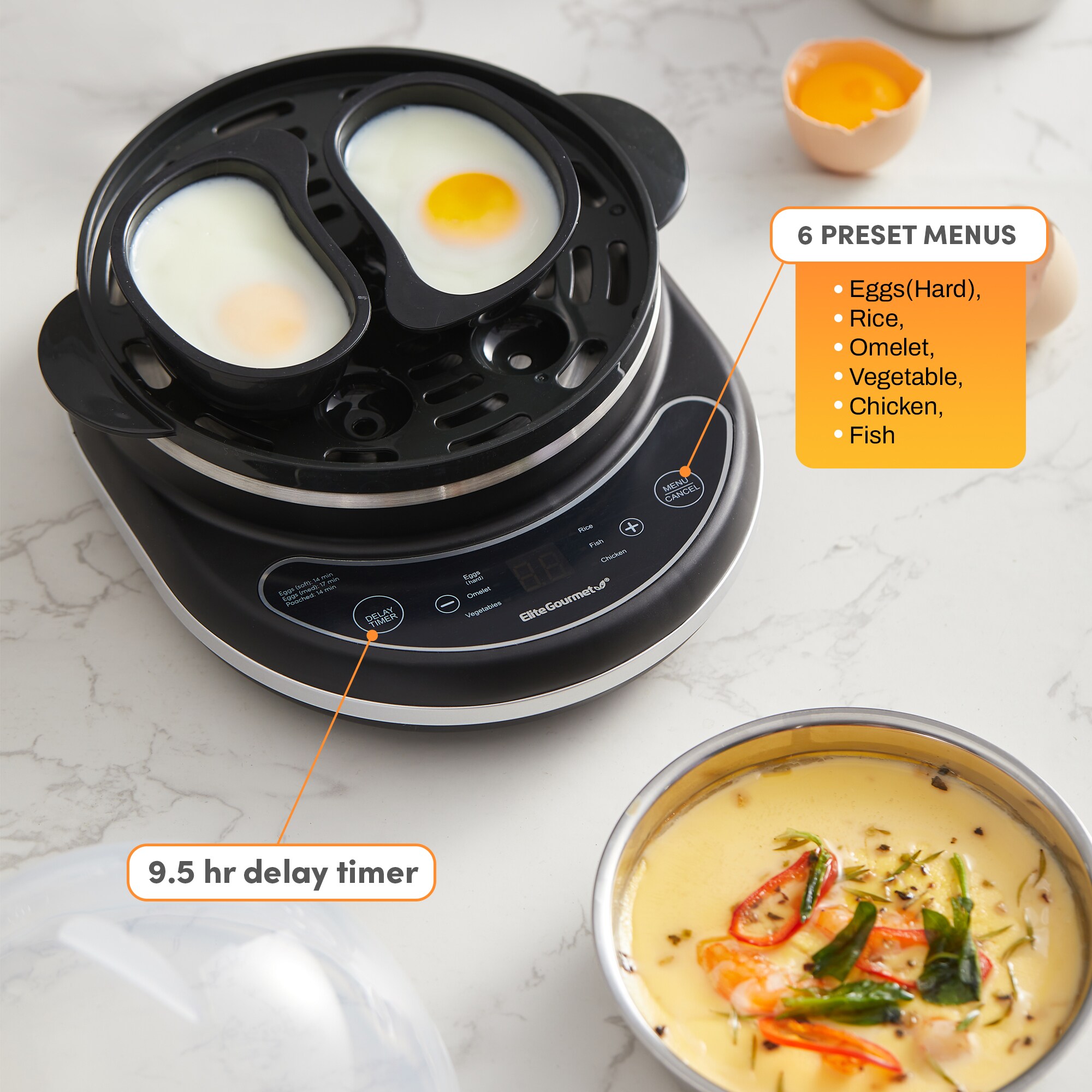 Elite Gourmet Programmable 2 Tier Egg Cooker Steamer, Elite Gourmet 14 egg  easy cooker review