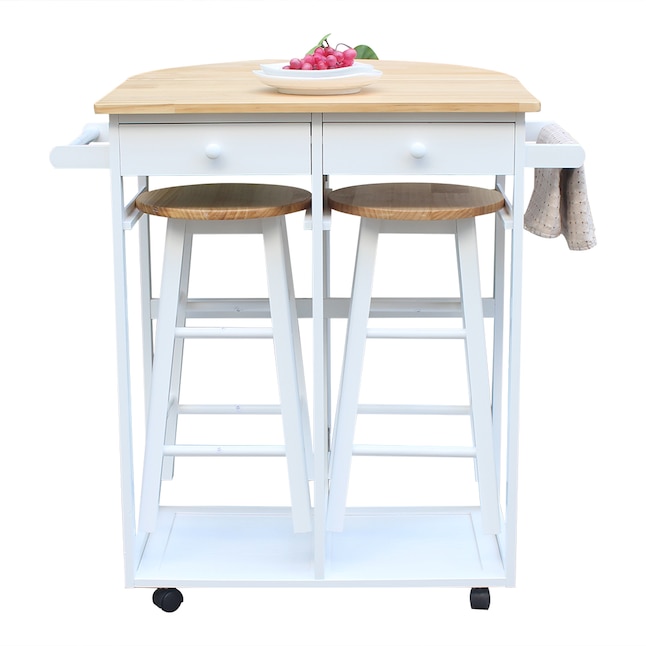 Outo Kitchen Cart White Pine, Kitchen Island Trolley With Stools