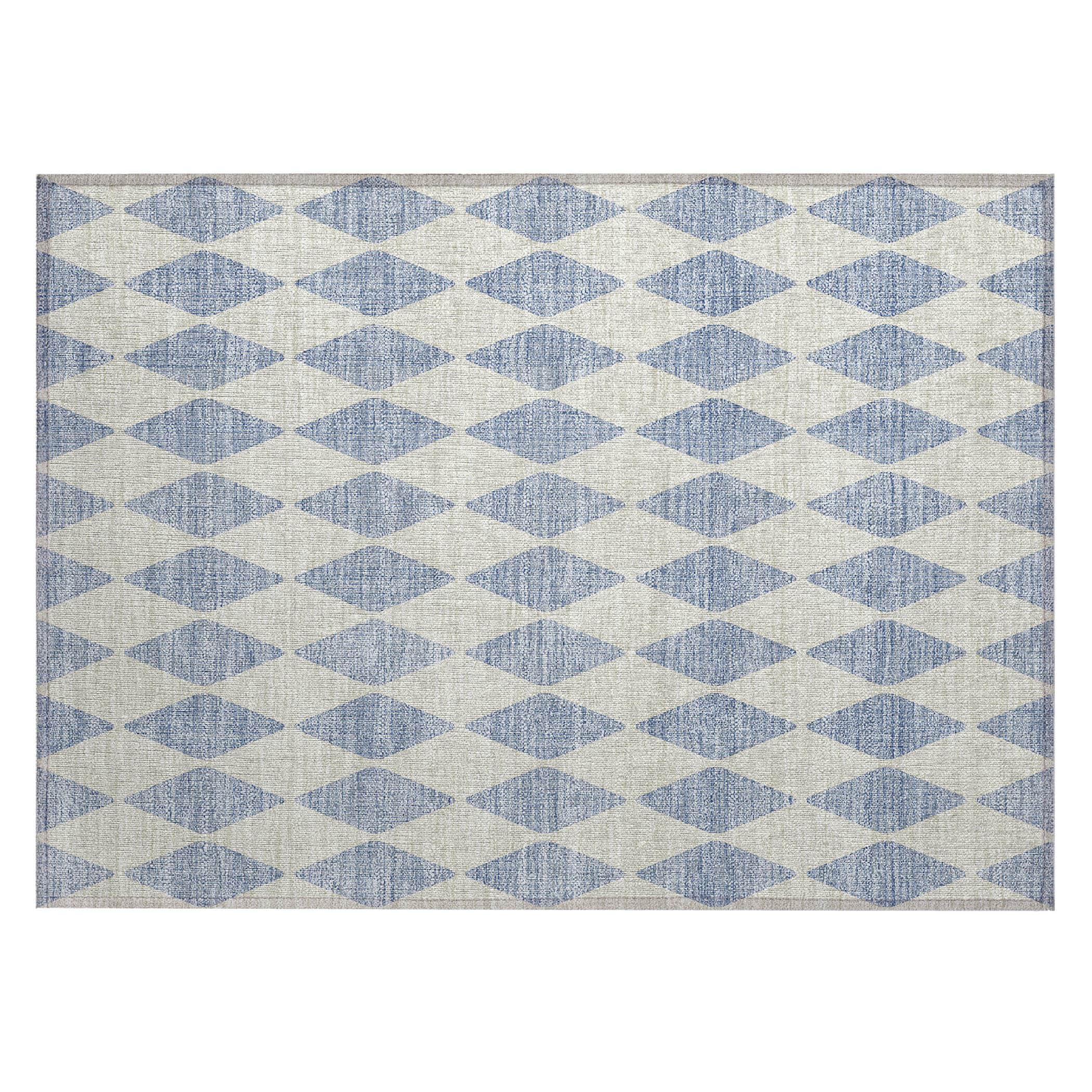 Sky Blue Diamond Pattern Washable Synthetic Rug 1'8"x2'6"
