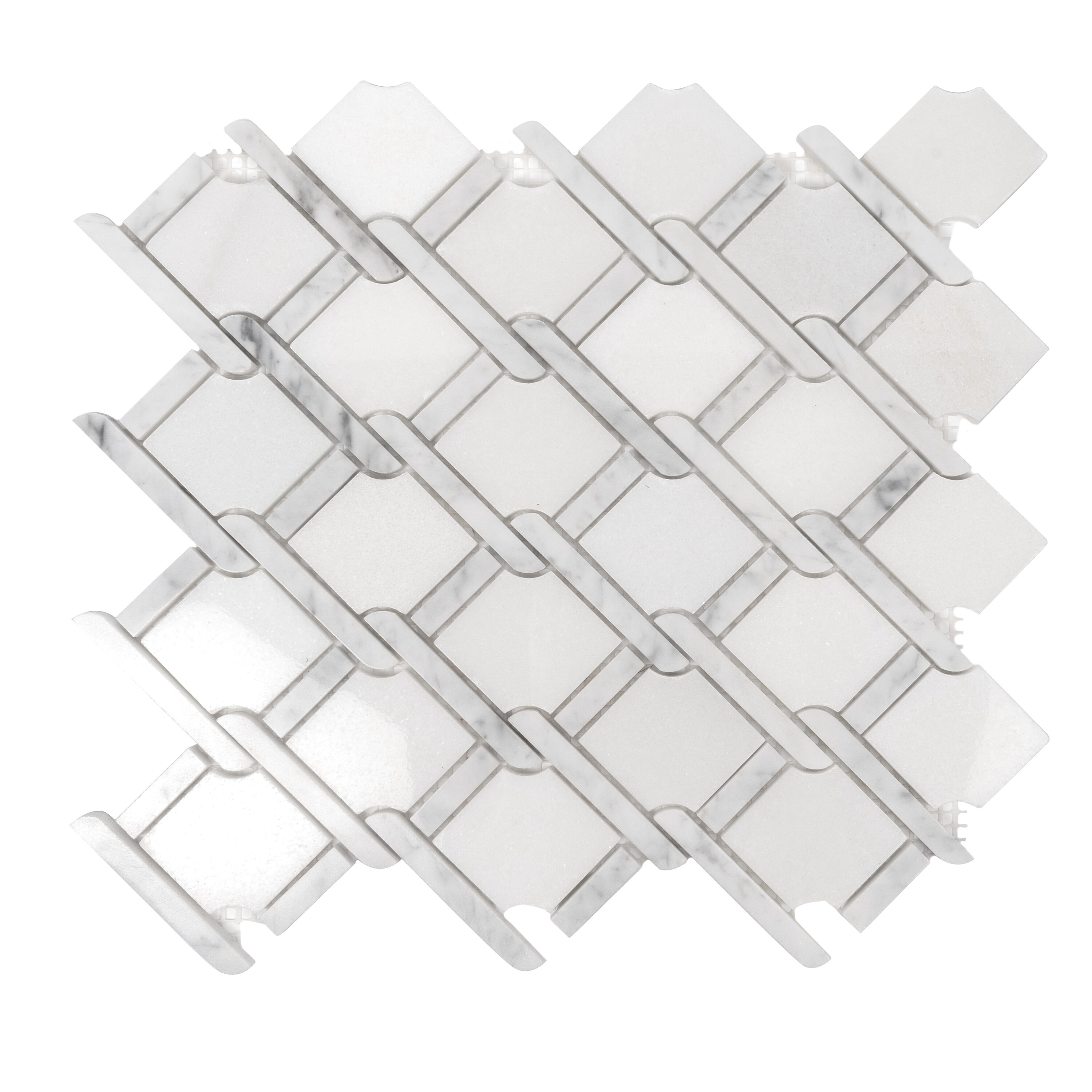 Apollo Tile APLDC88NT1ASAMPLE Sample- Athens White 4-in x 4-in Polished Patterned Basketweave Wall Tile
