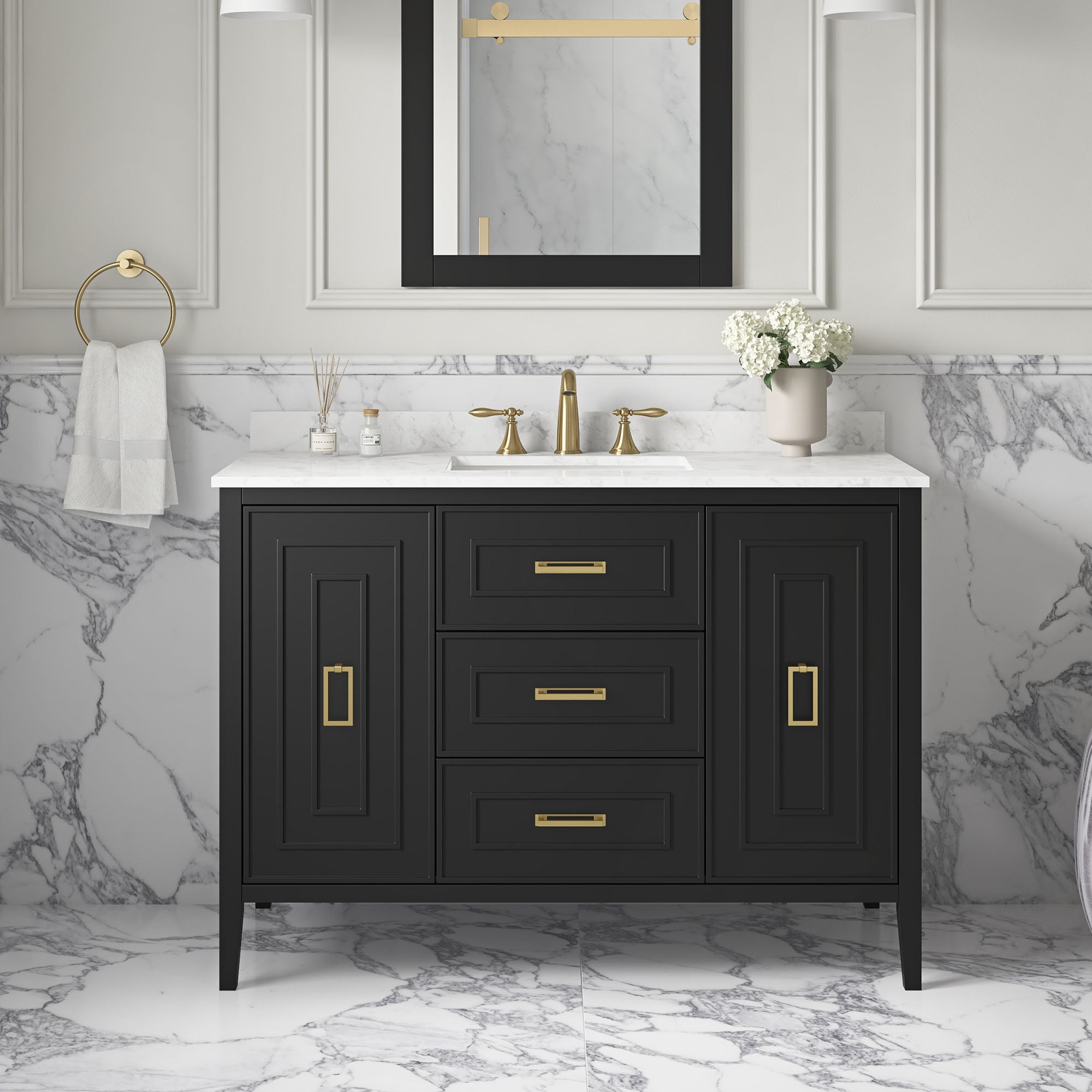 Nandez 48-in Onyx Black Undermount Single Sink Bathroom Vanity with White Engineered Marble Top | - Origin 21 NANDEZ 48TB