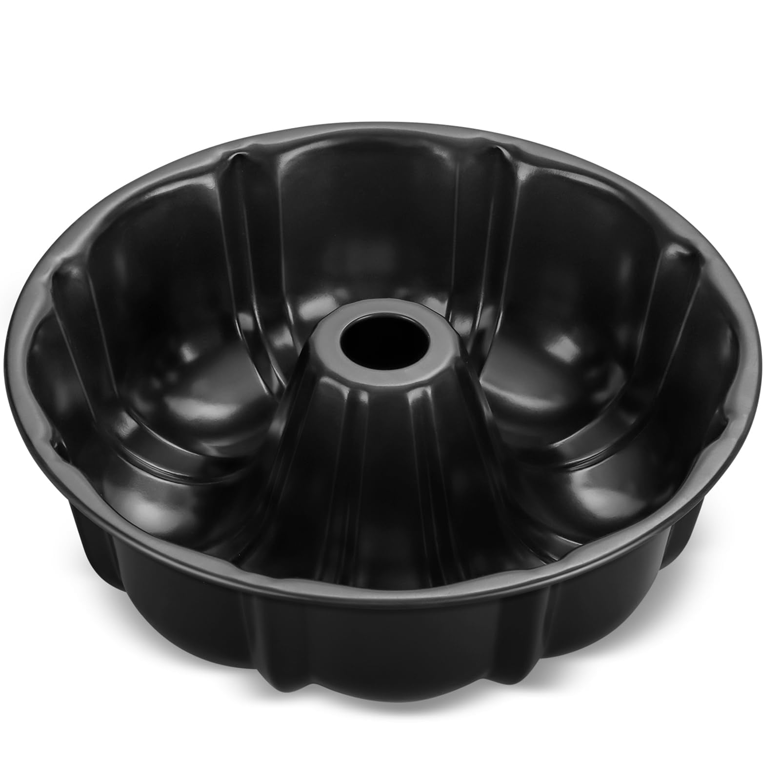 DHMHD 10 Inch Black Nonstick Carbon Steel Fluted Tube Round Cake Pan Large Capacity Heavy Duty Bakeware for Pound Cake Baking #LDH0820X094