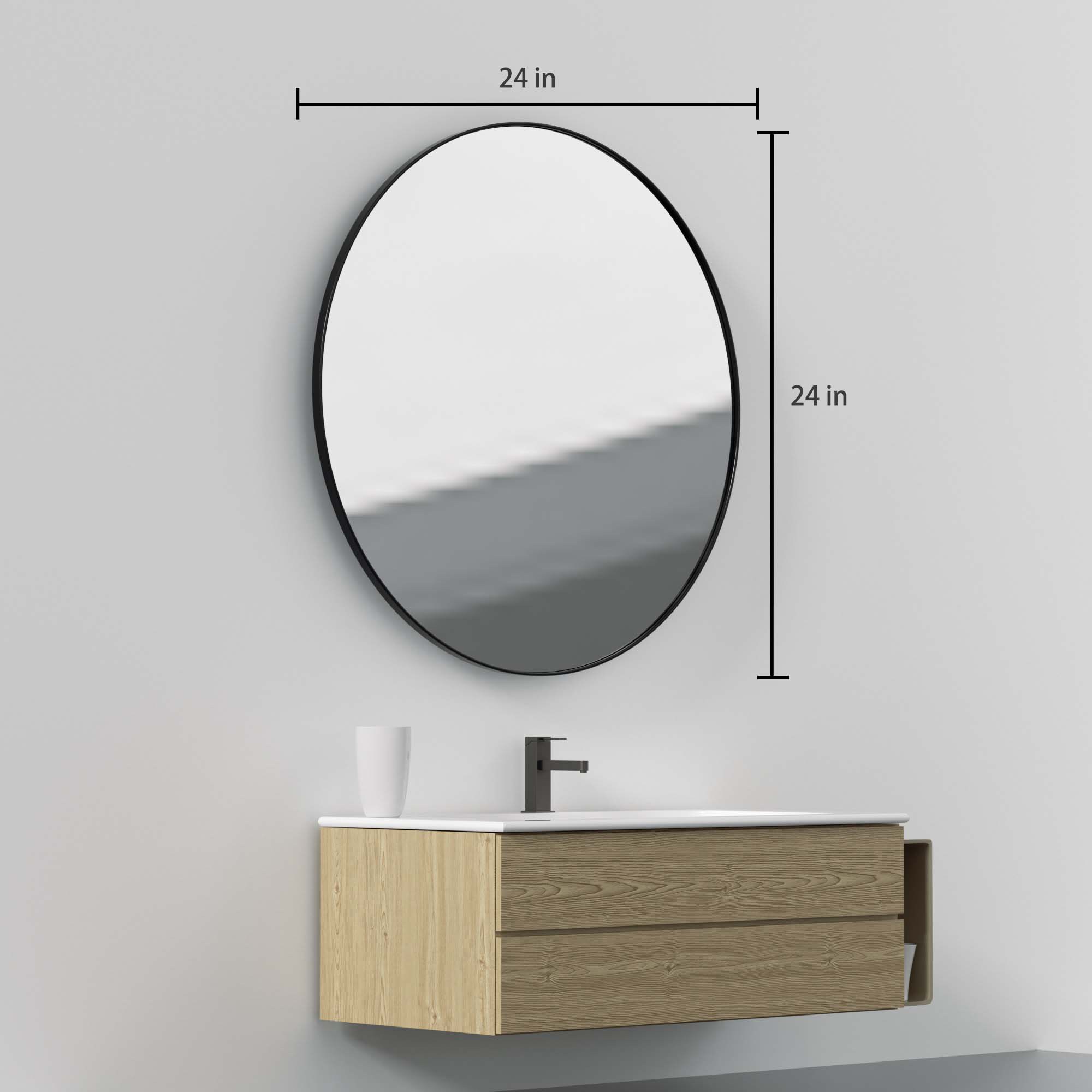 Clavie Bathroom Mirror, Black Round Mirror 24 x 24 inch Modern Wall Mirror Metal