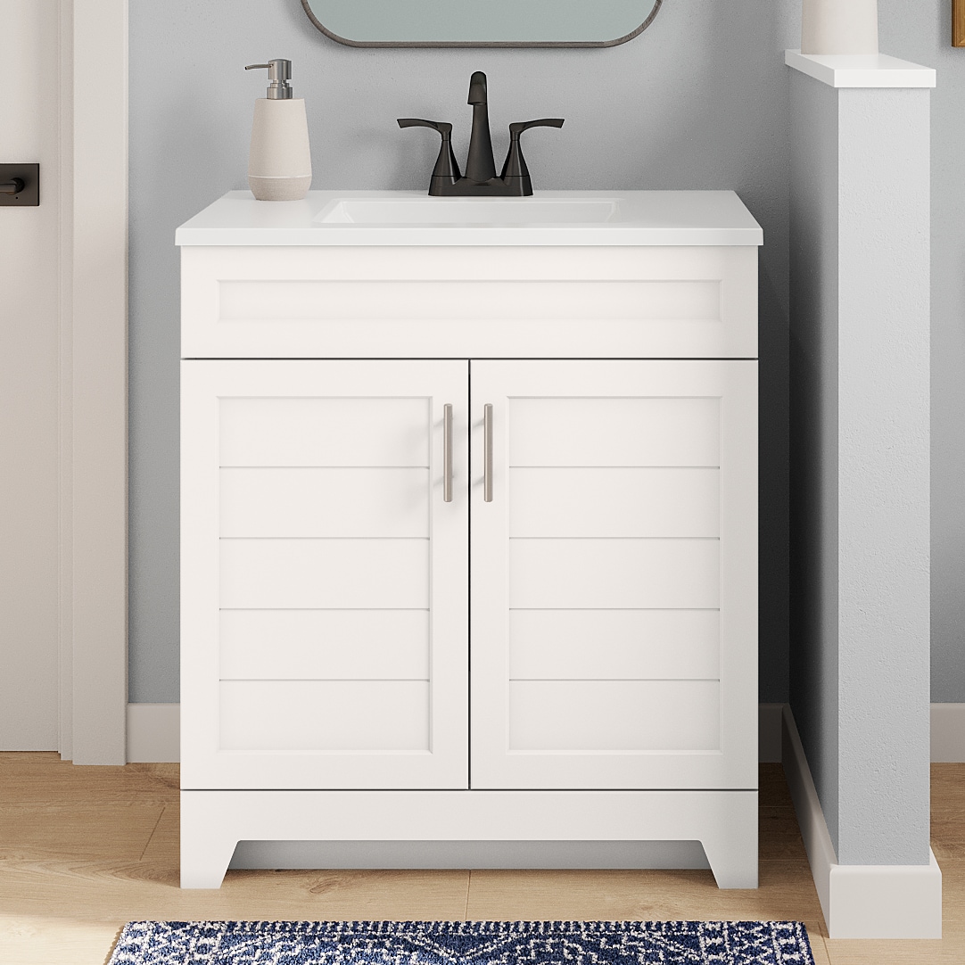 Style Selections C52130-SS Kirkman 30-in True White Single sink Bathroom Vanity with White Cultured marble Top