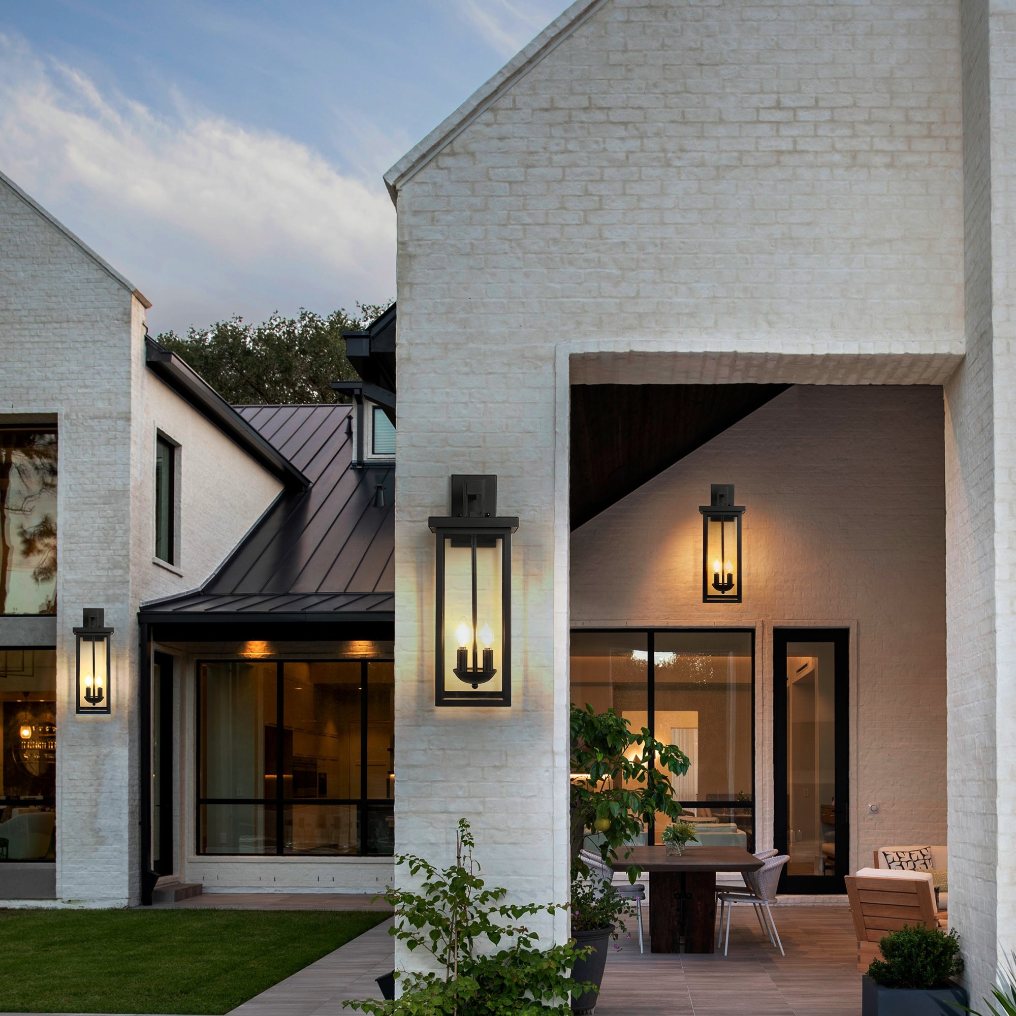 Tatayosi RY-2P374778 1-Pack 22 inches Outdoor Wall Lantern with Dusk to Dawn Sensor Matte Black Finish Clear Glass Panels Weatherproof Exterior Light for Porch Patio Garage 2-Light Design (Bulb Not Included)