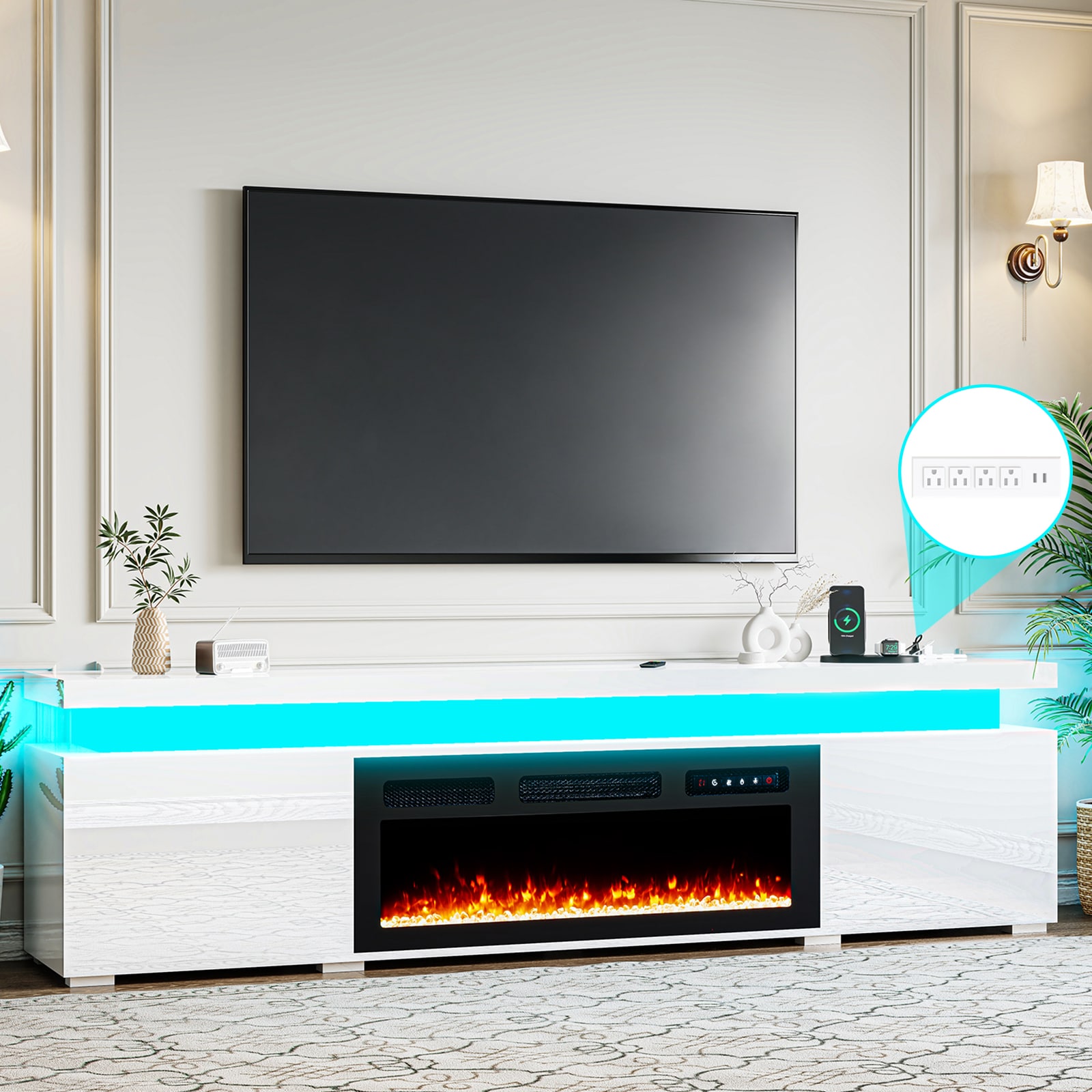 Bvldfamly WZJJ041WT 77 inch Fireplace Modern/Contemporary White 70.87-in W TV stand ( Accommodates TVs up to 77-in )
