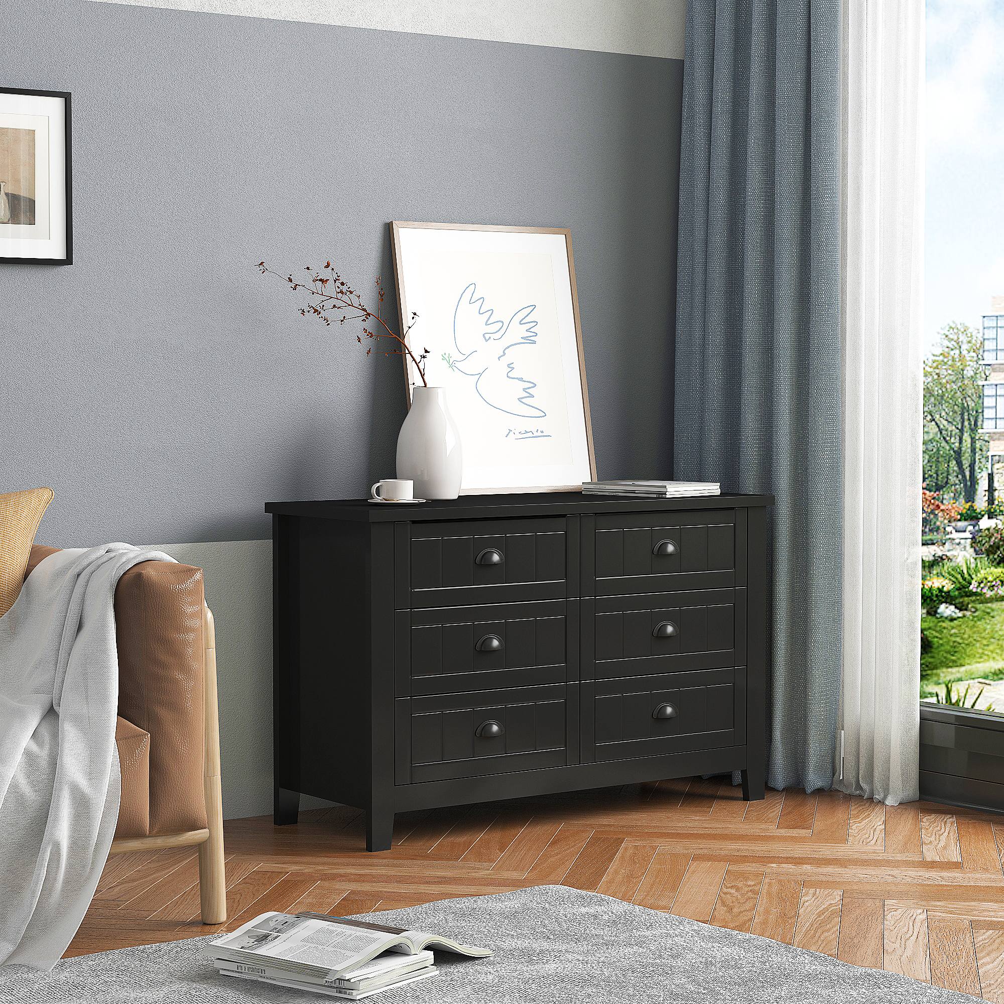 Yiekholo Black Pine 6-Drawer Standard Dresser in the Dressers ...