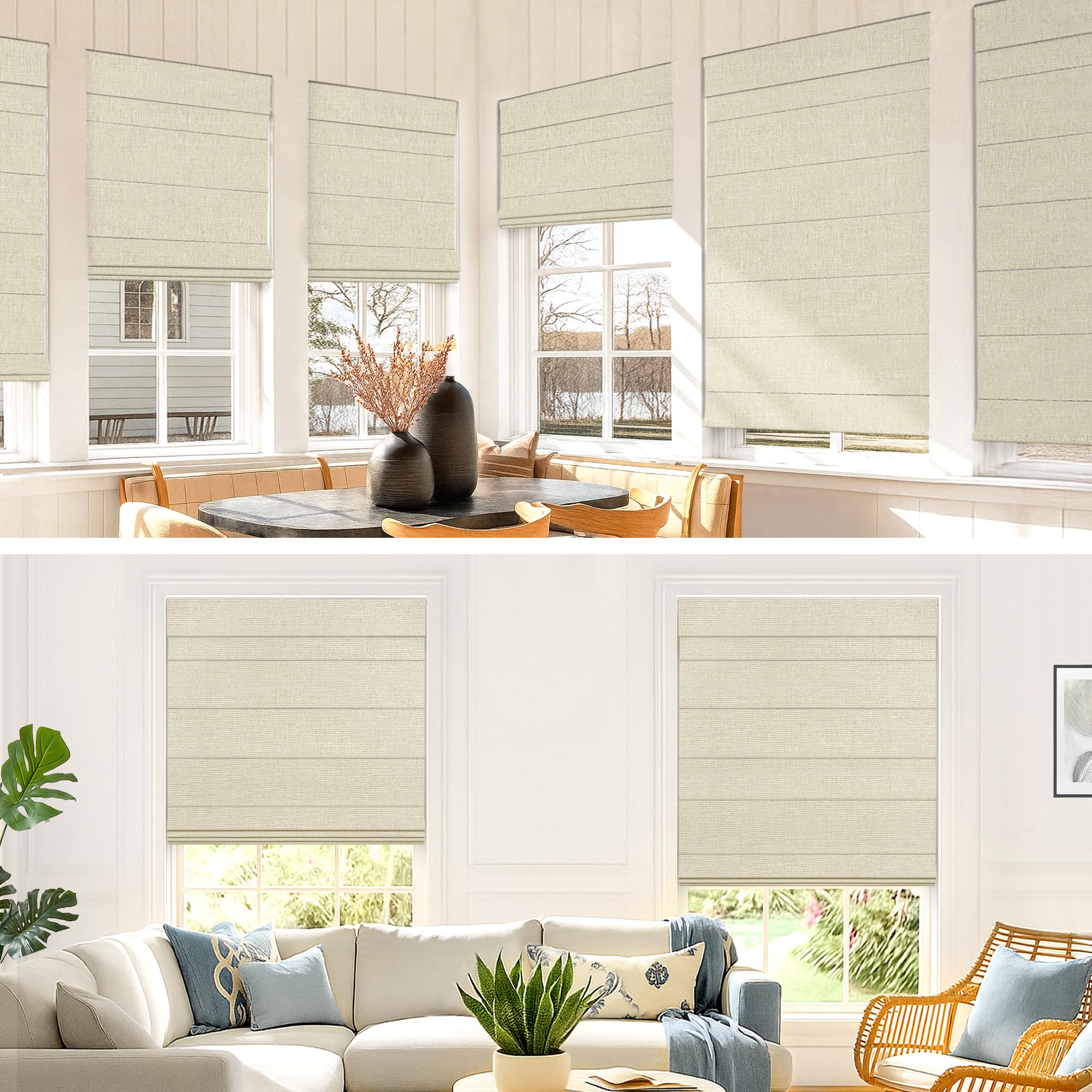 Phewnyzo 100 Percent Blackout No Drill Cordless Roman Shade Beige 34 1/ ...