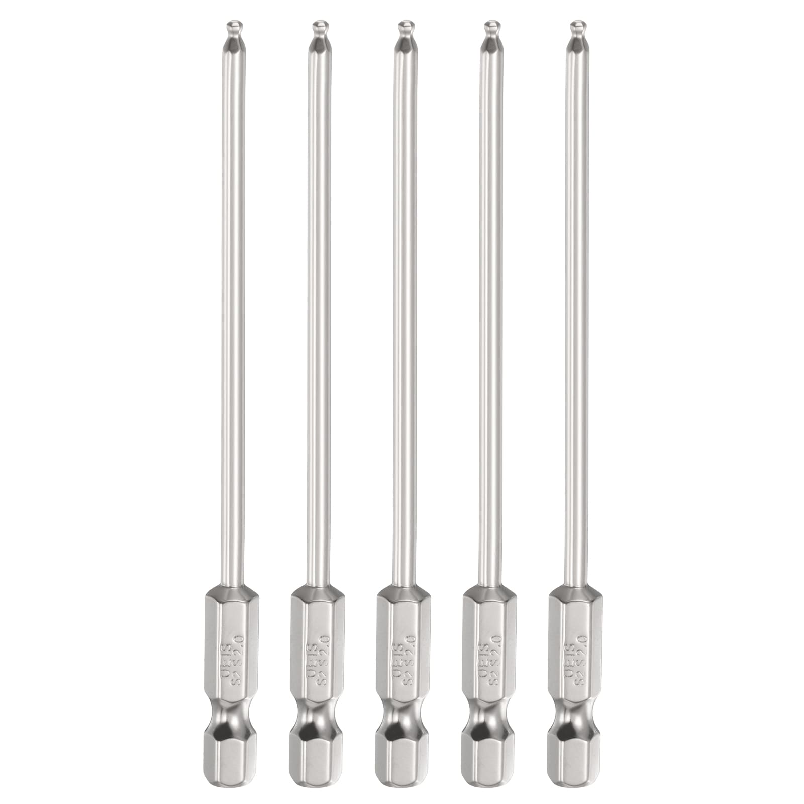 Harfington 5pcs Ball End Hex Screwdriver Bit H2 (2mm) Head 1/4 Inch Hex Shank 100mm (4 Inch) Long Magnetic S2 Steel Metric Screw Driver Drill Bit Wrench Socket Power Tool #S26030900UX3156