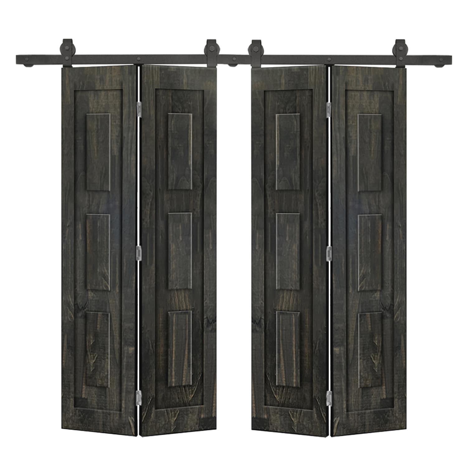 CALHOME 1905T+FSQ3-80X34DT(2 68-in x 80-in Charcoal Black Prefinished Non-standard MDF Hollow core Double bifold Barn Door (Hardware Included)