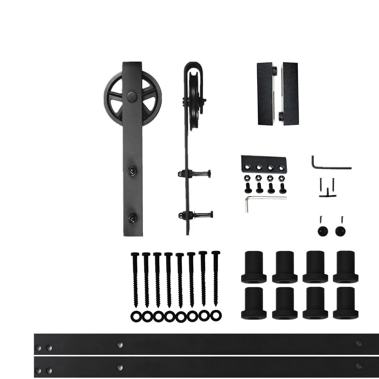 HOMACER 144-in Rustic Black Indoor Spoke Wheel Double Barn Door Hardware Kit HL2TGH144C Sansujyuku sansujyuku.com