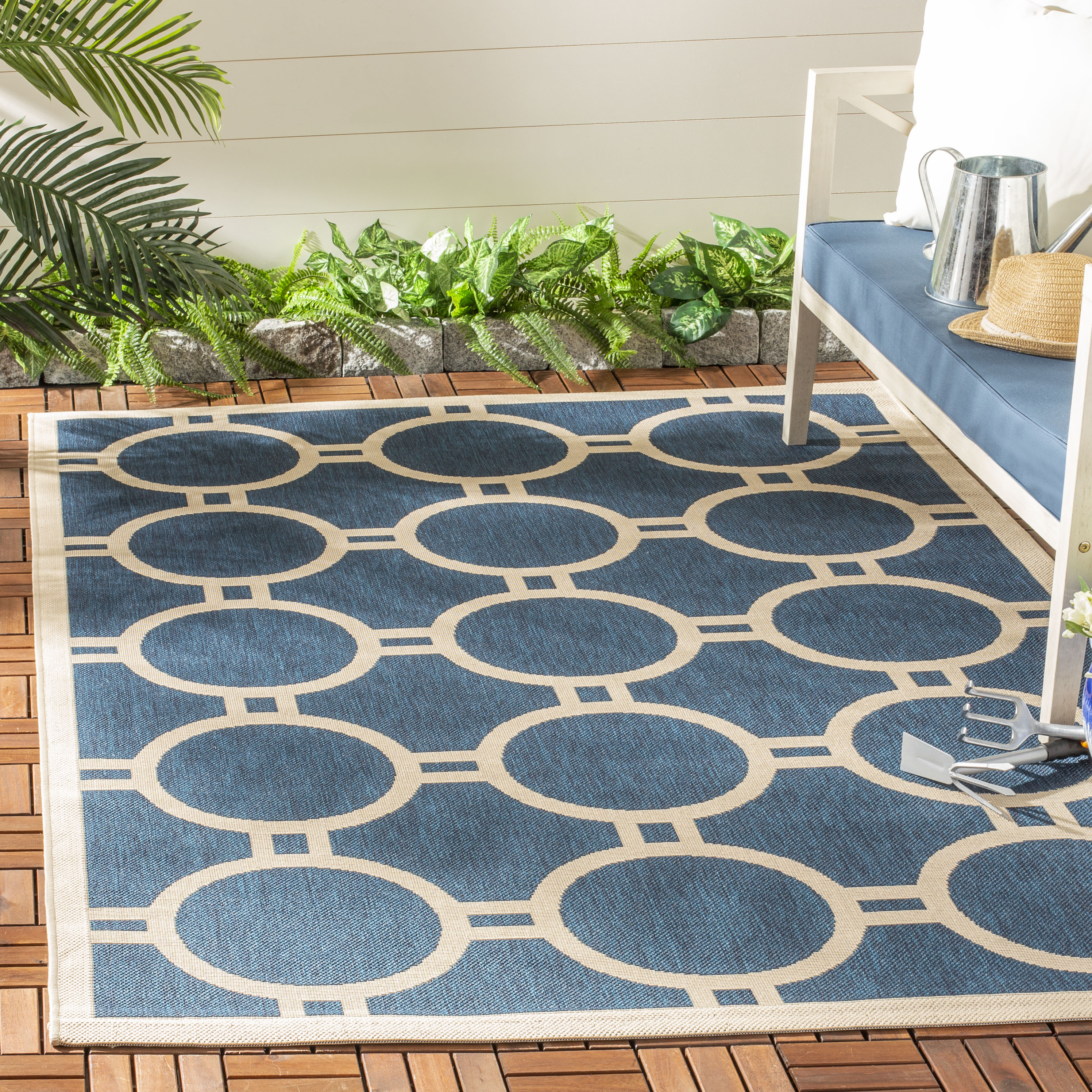 Safavieh CY6924-268-6 Courtyard Cannet 7 x 10 (ft) Loomed Polypropylene Navy/Beige Rectangular Indoor/Outdoor Abstract Area rug