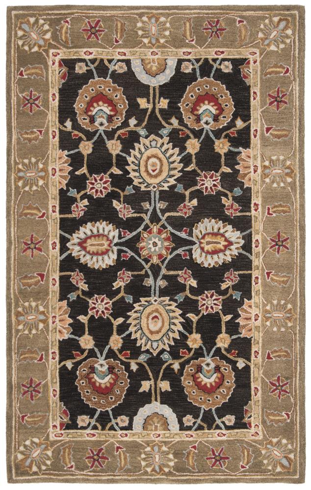 Safavieh AN561C-5 Anatolia Bamia 5 x 8 (ft) Tufted Wool Black/Green Rectangular Indoor Floral/Botanical Vintage Area rug