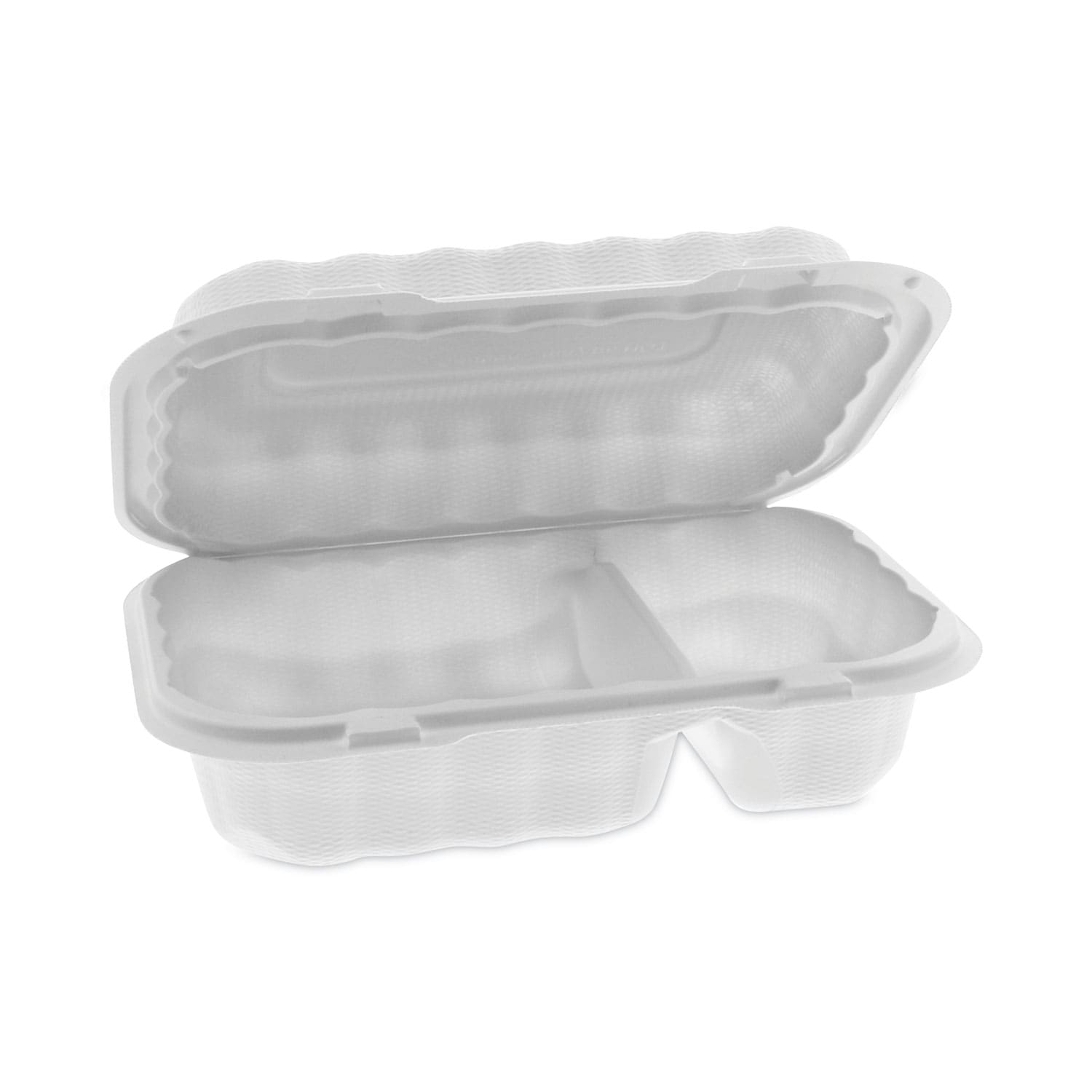 pactiv evergreen EarthChoice SmartLock Microwavable MFPP Hinged Lid Container 2 Compartments 9 x 6 x 3 White Plastic 270/Carton
