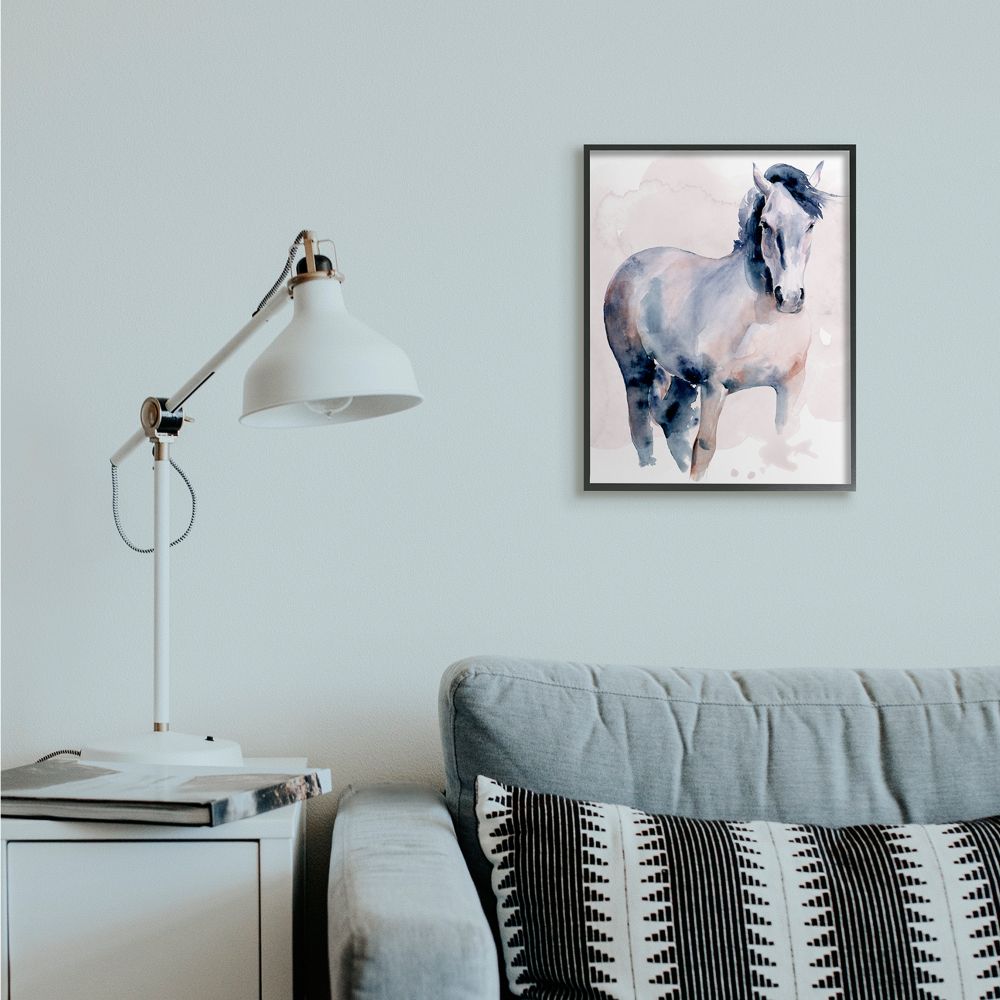 Blue and Gray Watercolor Horse Canvas Print for Kids Nursery