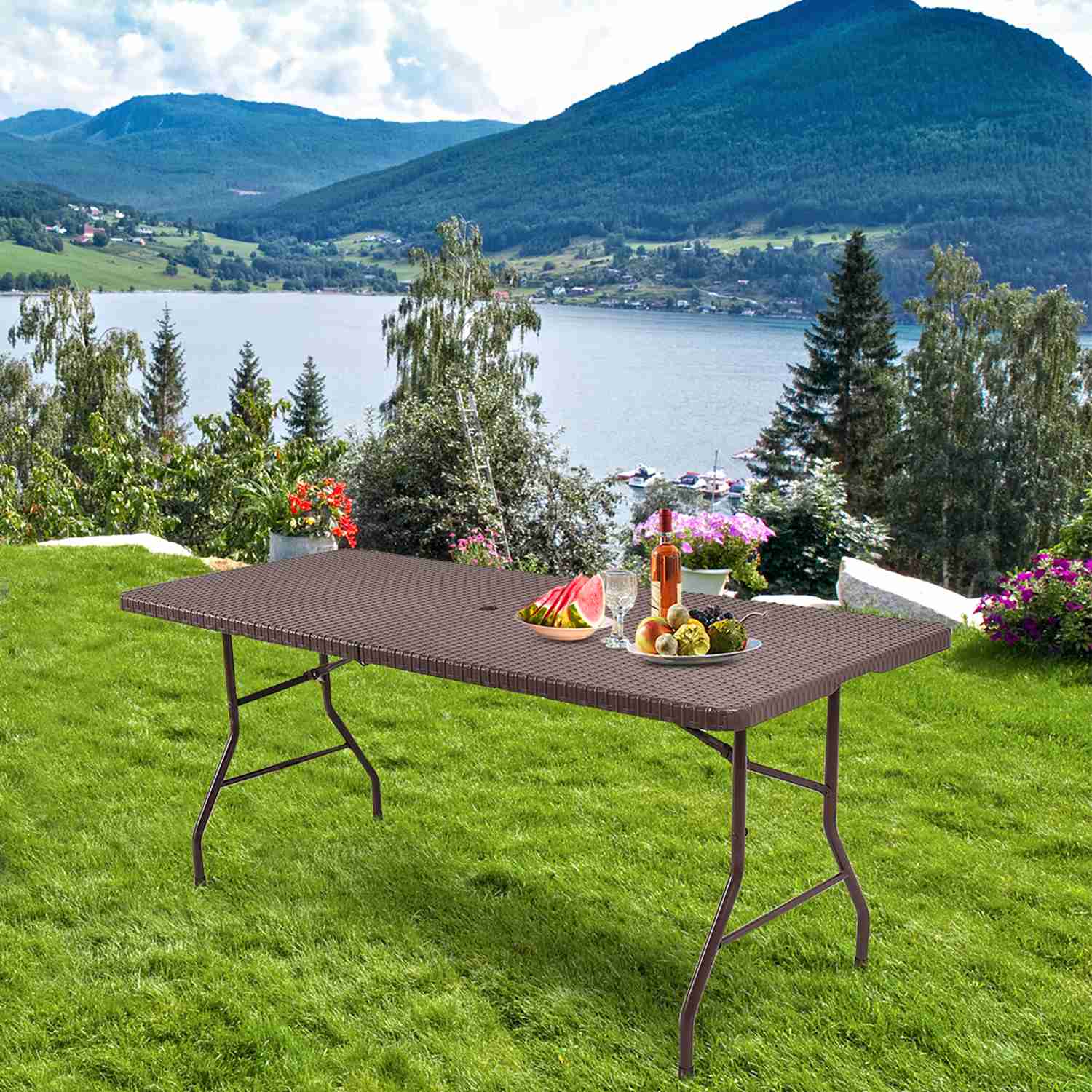Costway CSHY005399  6ft Folding Table Rattan Portable Indoor Outdoor Picnic Party Dining Camping