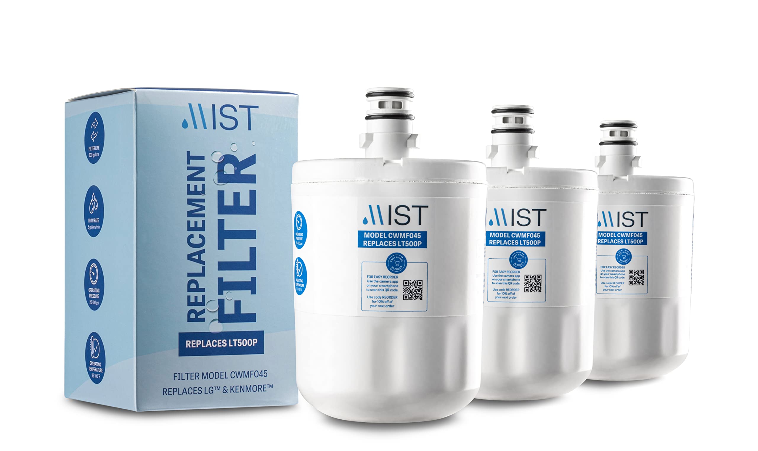 Mist CWMF345 Twist-in Refrigerator Water Filter LT500P 3 -Pack