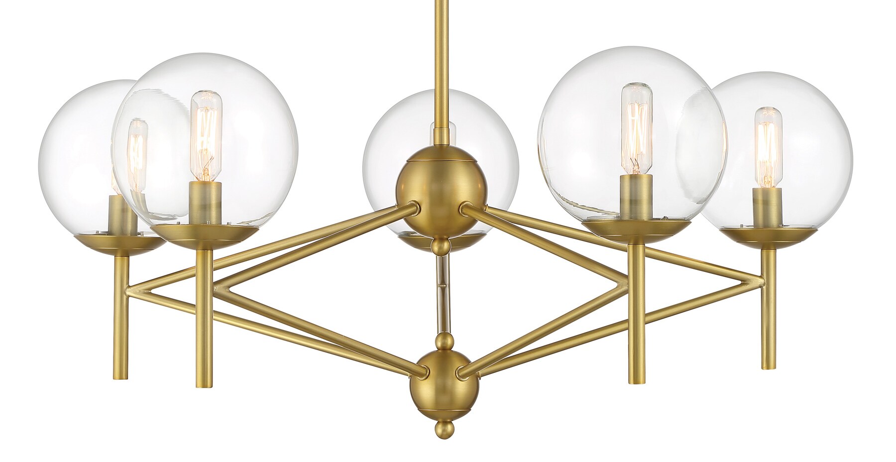 Soft Brass 5-Light Chandelier with Clear Glass Shades