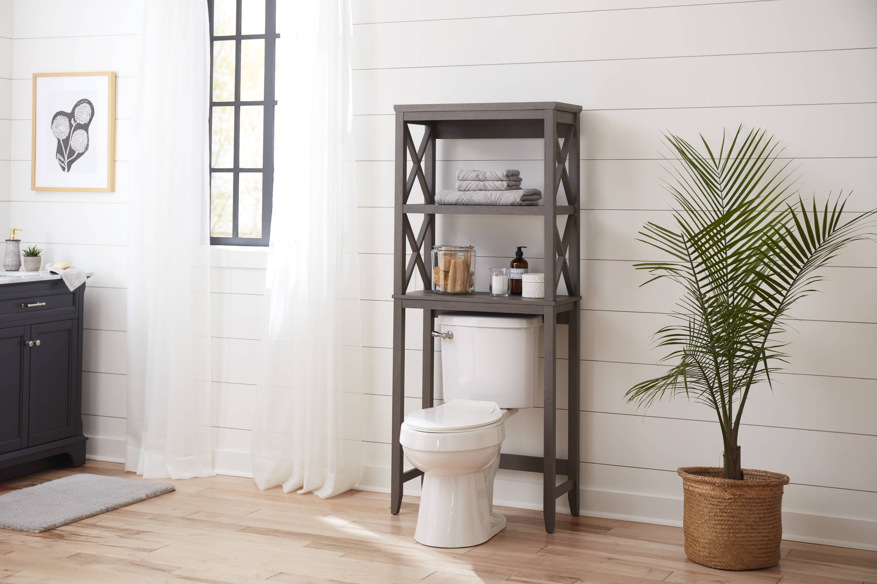 allen + roth Rustic Stain/Black 2-Tier Wood Wall Mount Bathroom Shelf  (19.7-in x 6.1-in) in the Bathroom Shelves department at