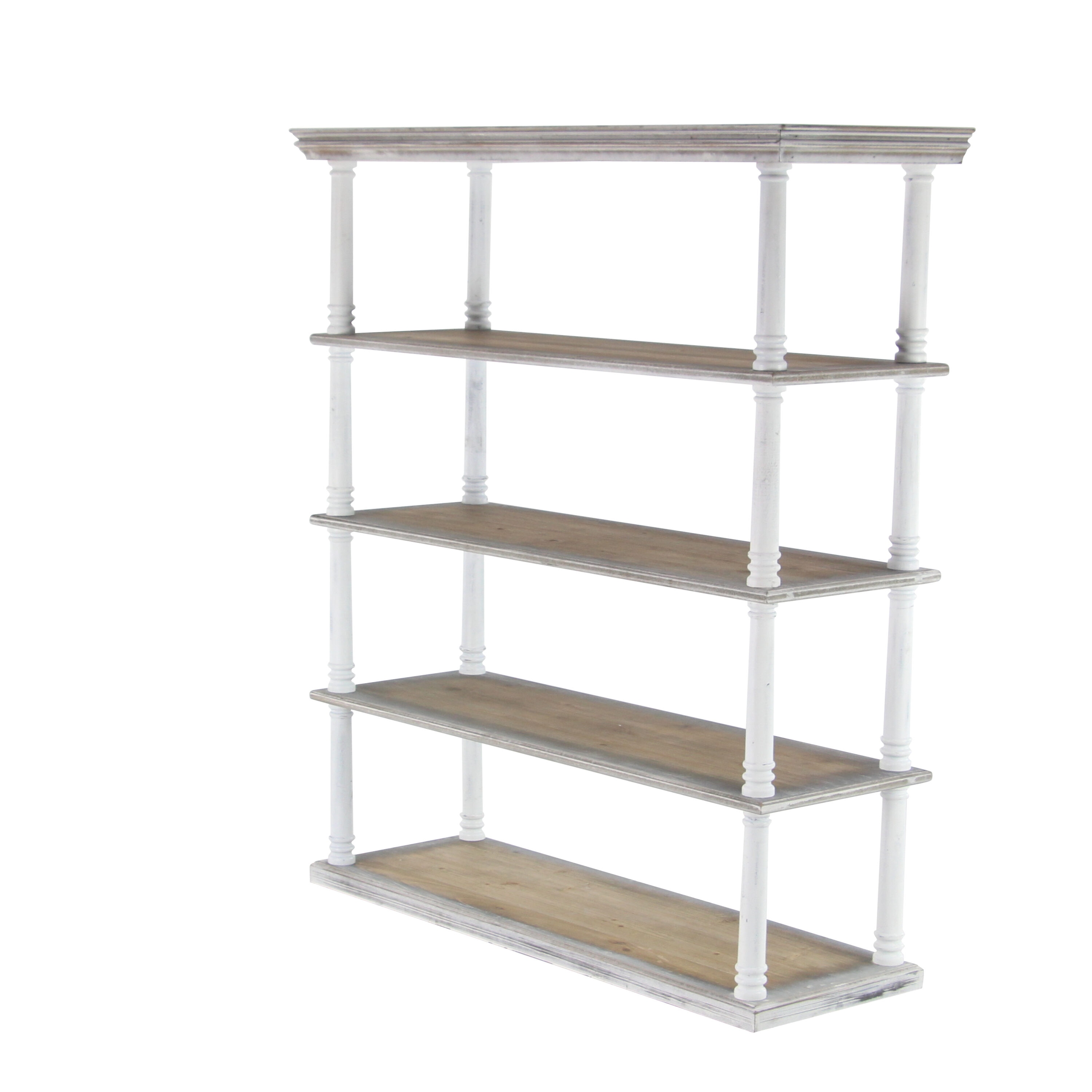 Rustic White and Brown Wood 5-Tier Shelving Unit