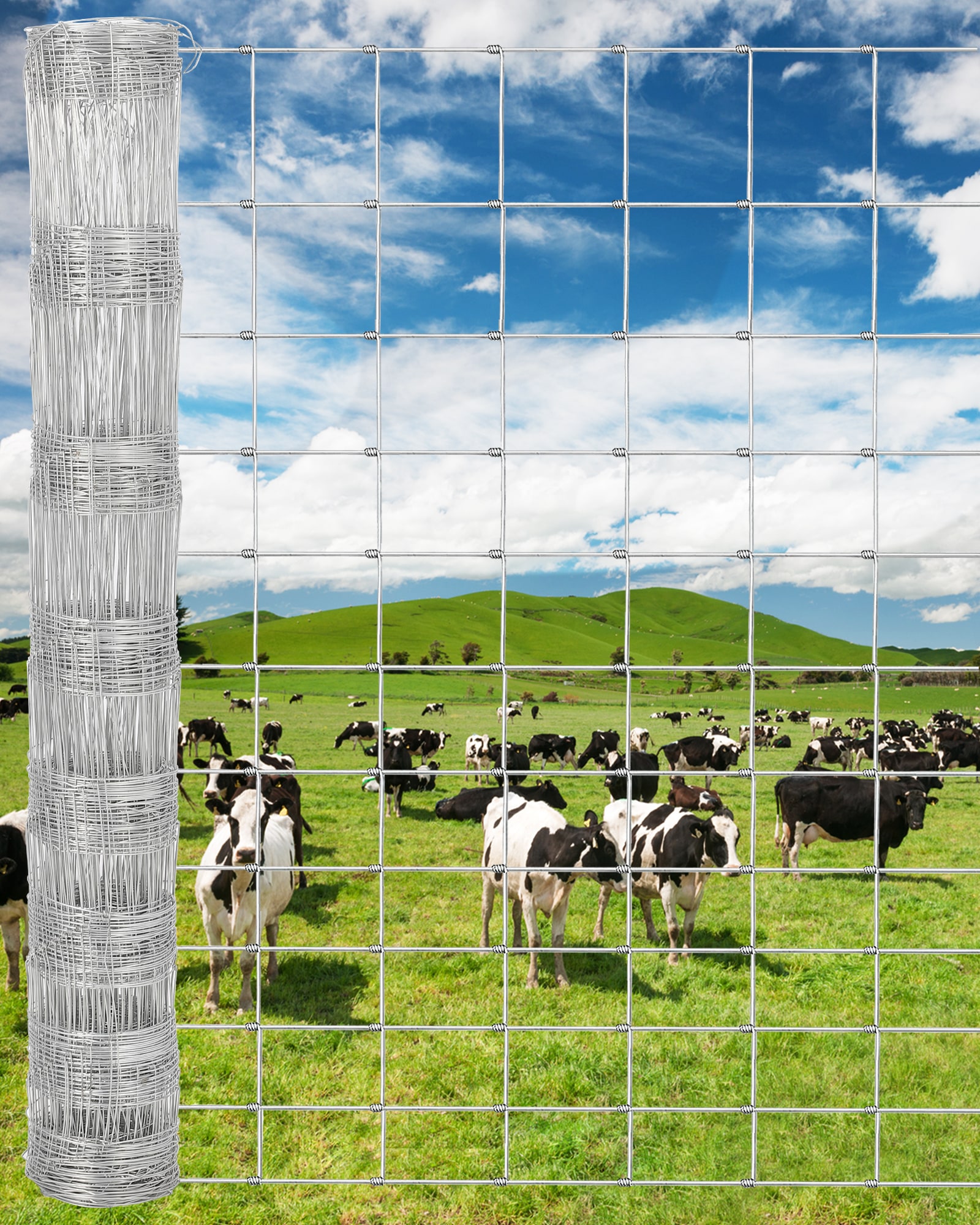 GarveeLife Cattle Fence 6ft x 164ft Galvanized Wire Fencing for Hog Goat Sheep Deer Heavy Duty Durable Wire Fence for Yard Protection Chain Link Style Field Fence
