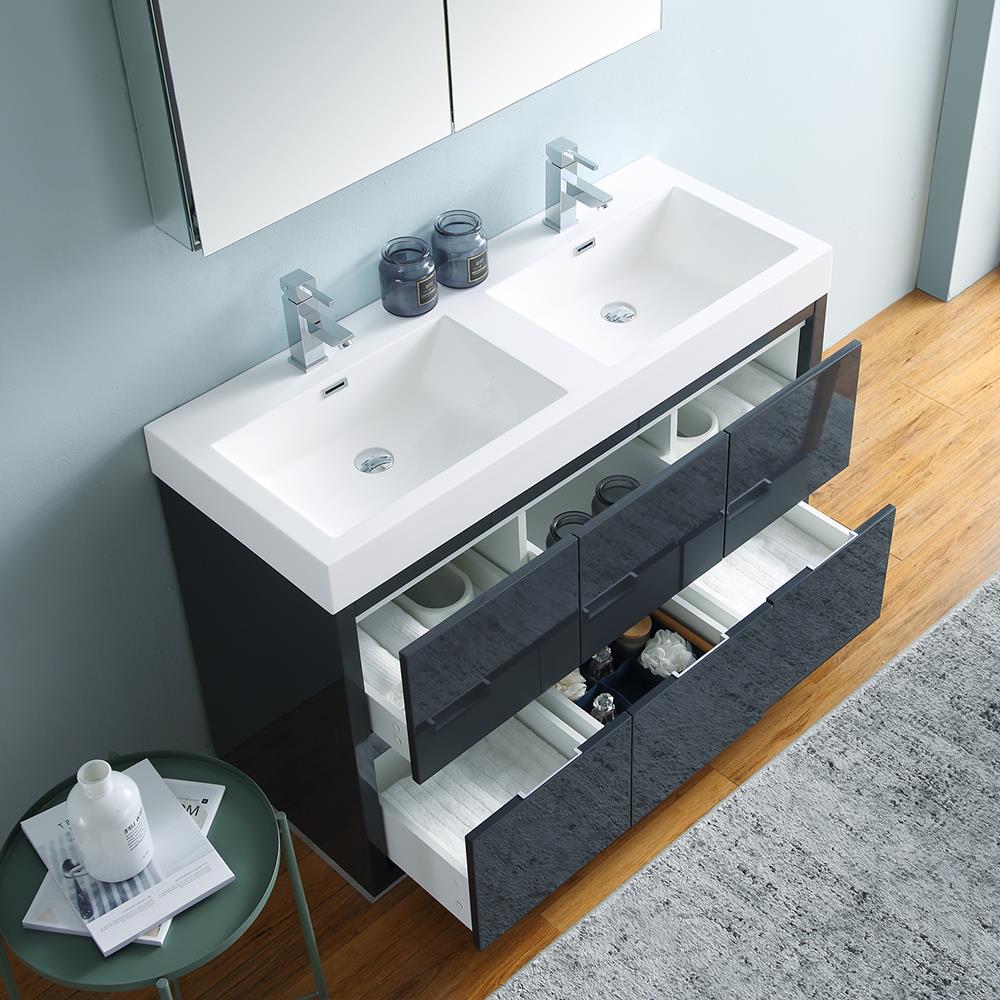 Fresca Valencia 48-in Dark Slate Gray Double Sink Bathroom Vanity with ...