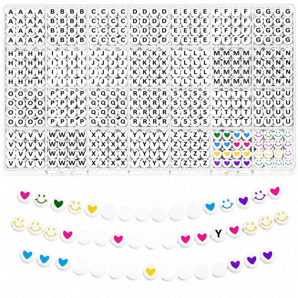 Linder Group Inc Letter beads jewelry making kit 1400 pcs friendship bracelet craft set 28 styles alphabet heart and smiley beads with storage case assorted