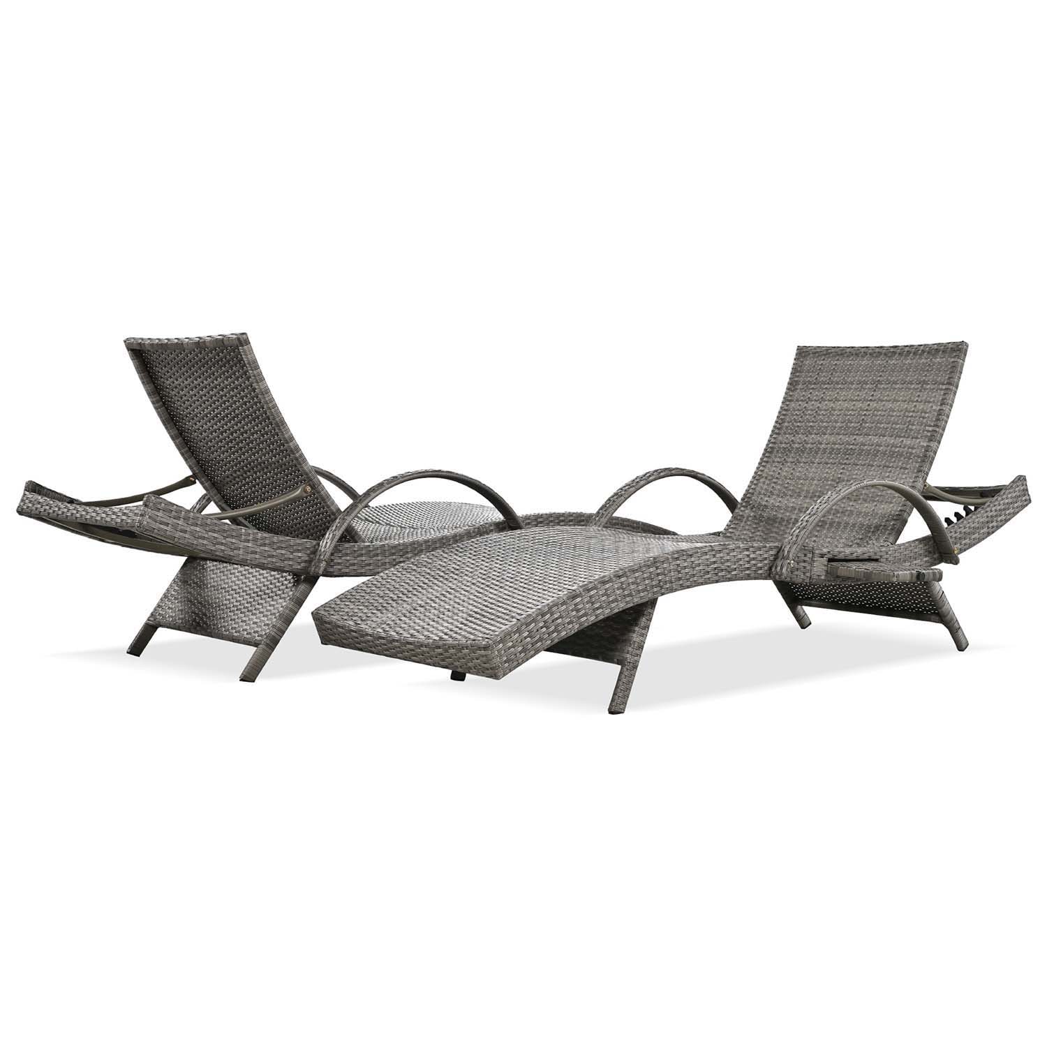 Bybafun YA9900021 Set of 2 Wicker Gray Wicker Frame Stationary Chaise Lounge Chair with Gray Solid Seat