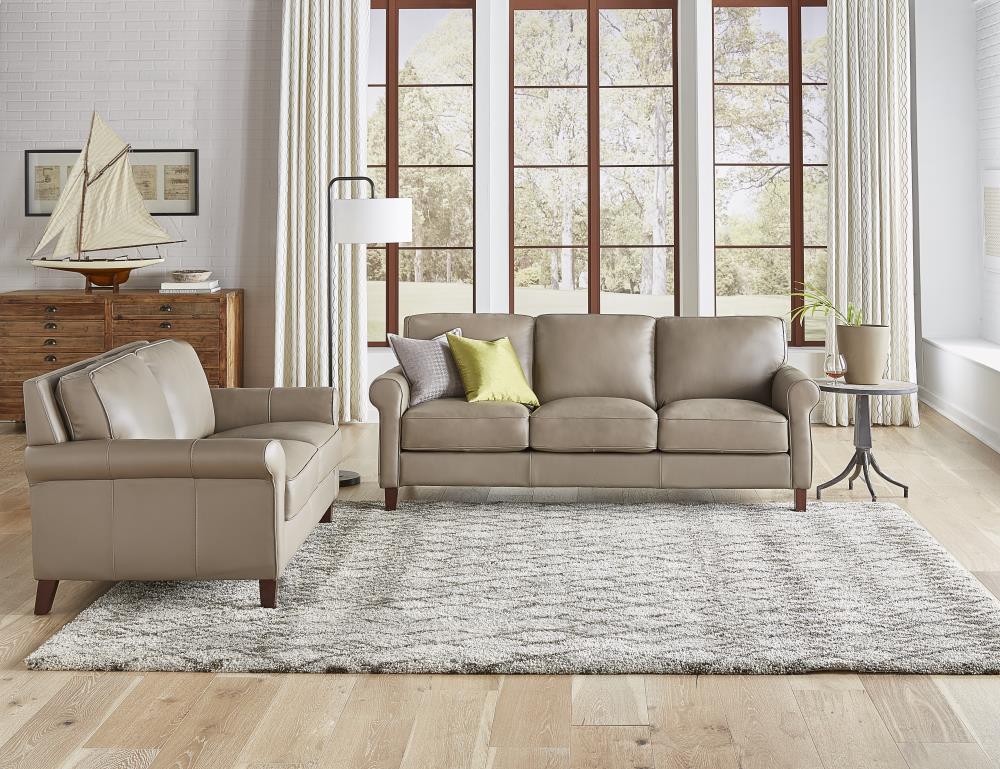 Genuine Leather Taupe Living Room Set, Thomasville Leather Sofa And Loveseat