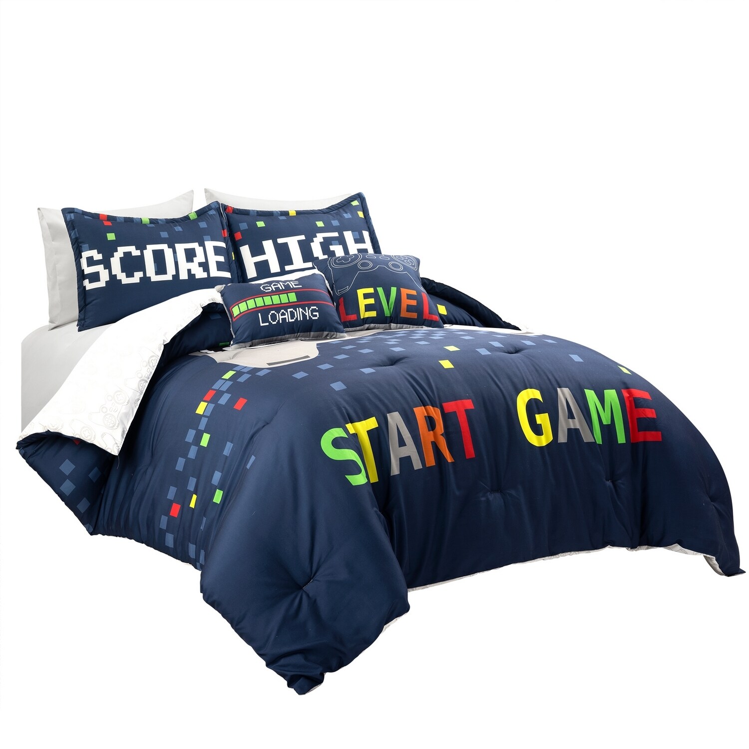 Lush Decor "Race" Navy Racing Cars Reversible Full/Queen 5-Piece Quilt