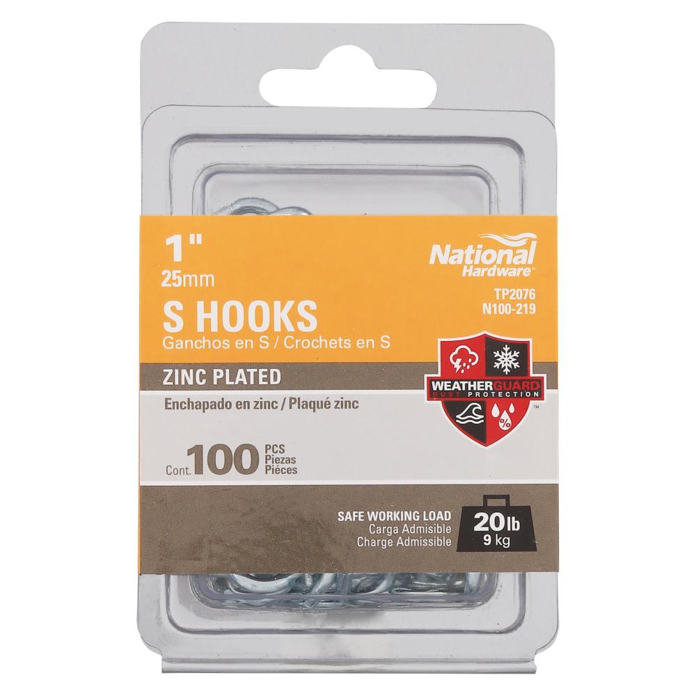 National Hardware 1-in Zinc Plated Zinc S-hook (100-Pack) in the Hooks  department at