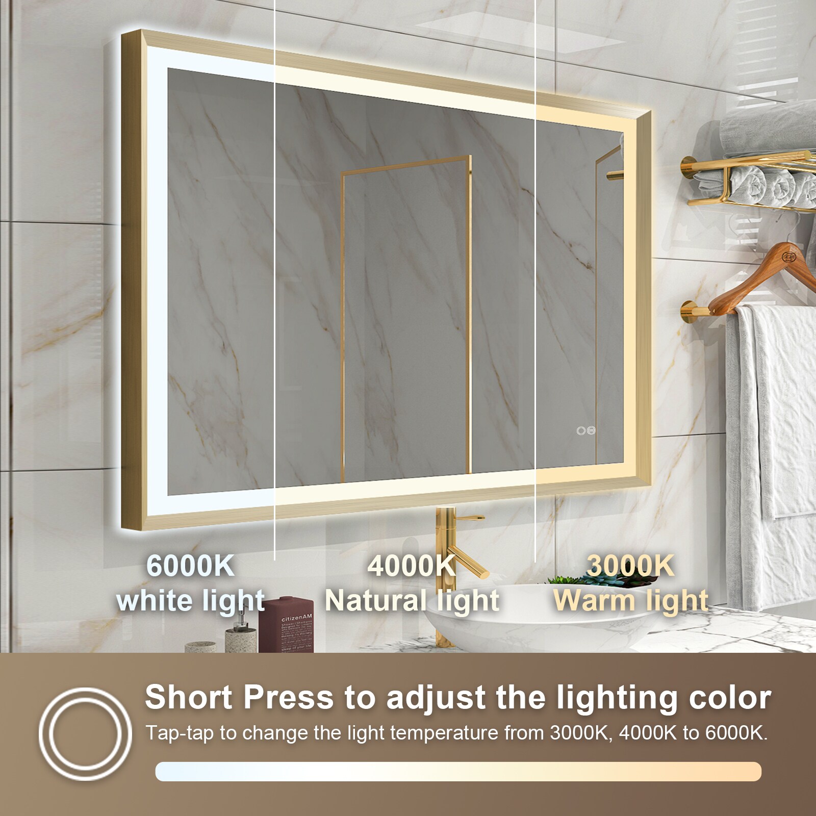 WELLFOR LUKY Dimmable LED Lighting Bathroom Mirror 40-in x 32-in Framed ...