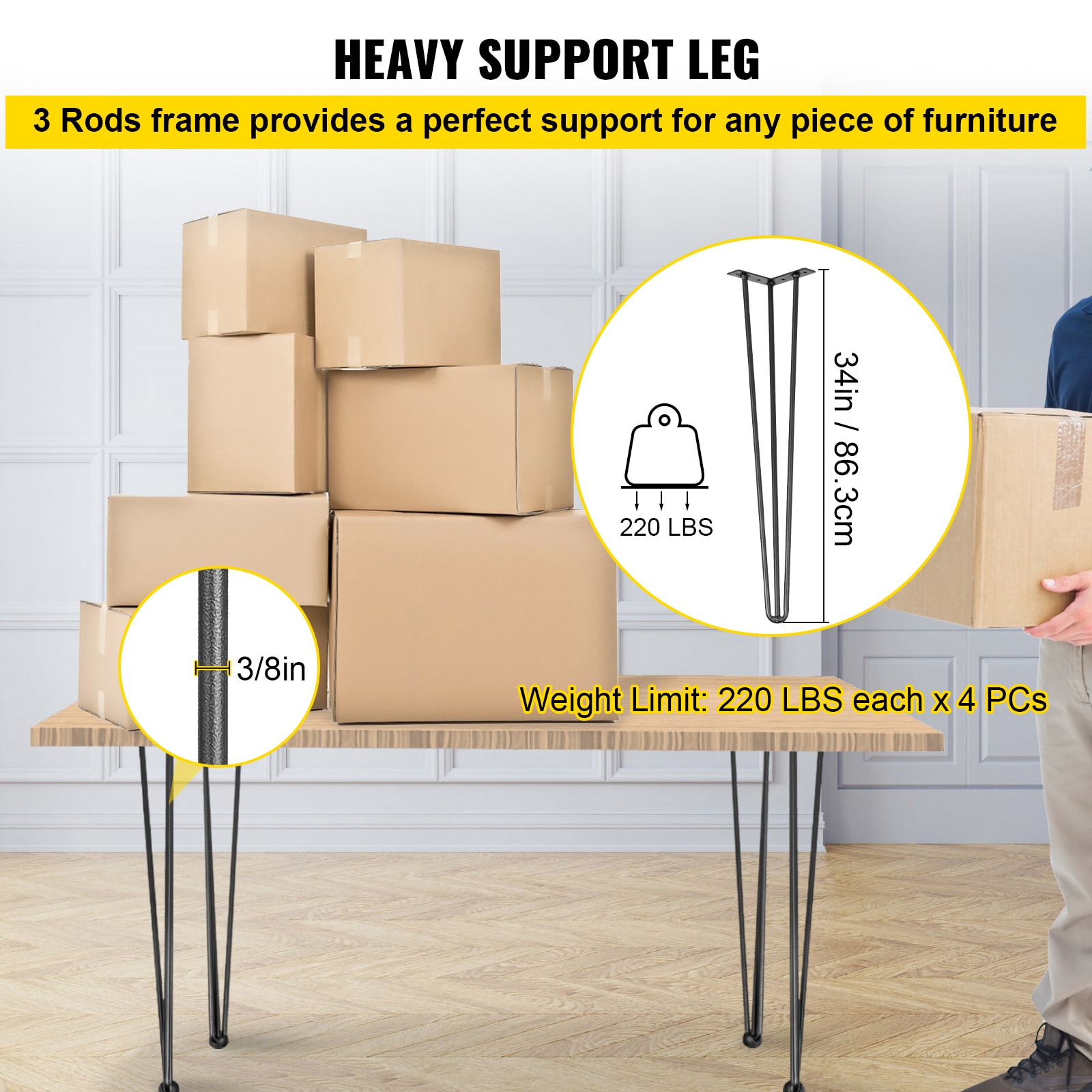 VEVOR TZZT4PCS34YC3G001V0 Wood-Table-Legs - View #4