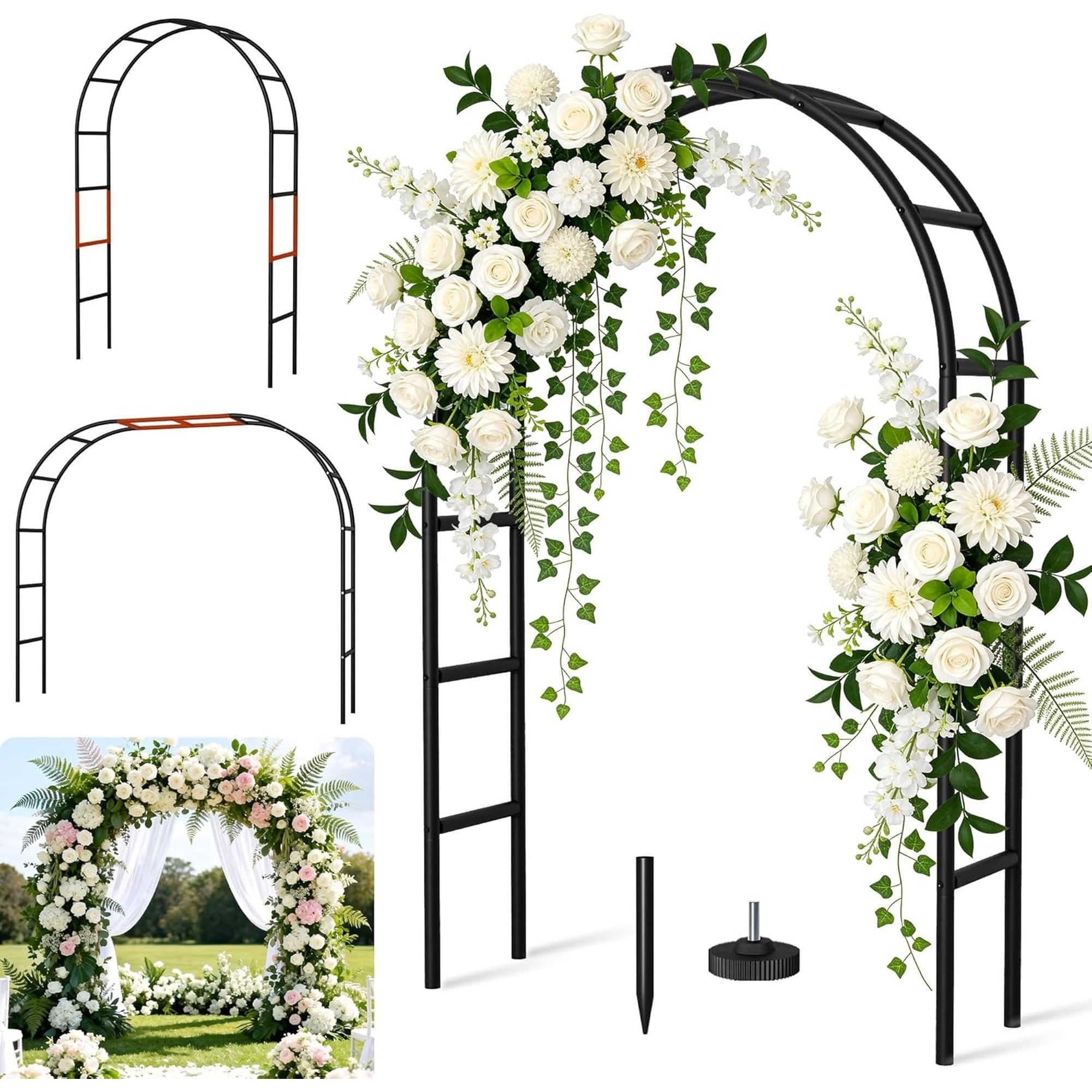 Angel Sar - 59.4in x 97.3in Black Thickened Rustproof Metal Garden Arch Trellis for Climbing Plan...