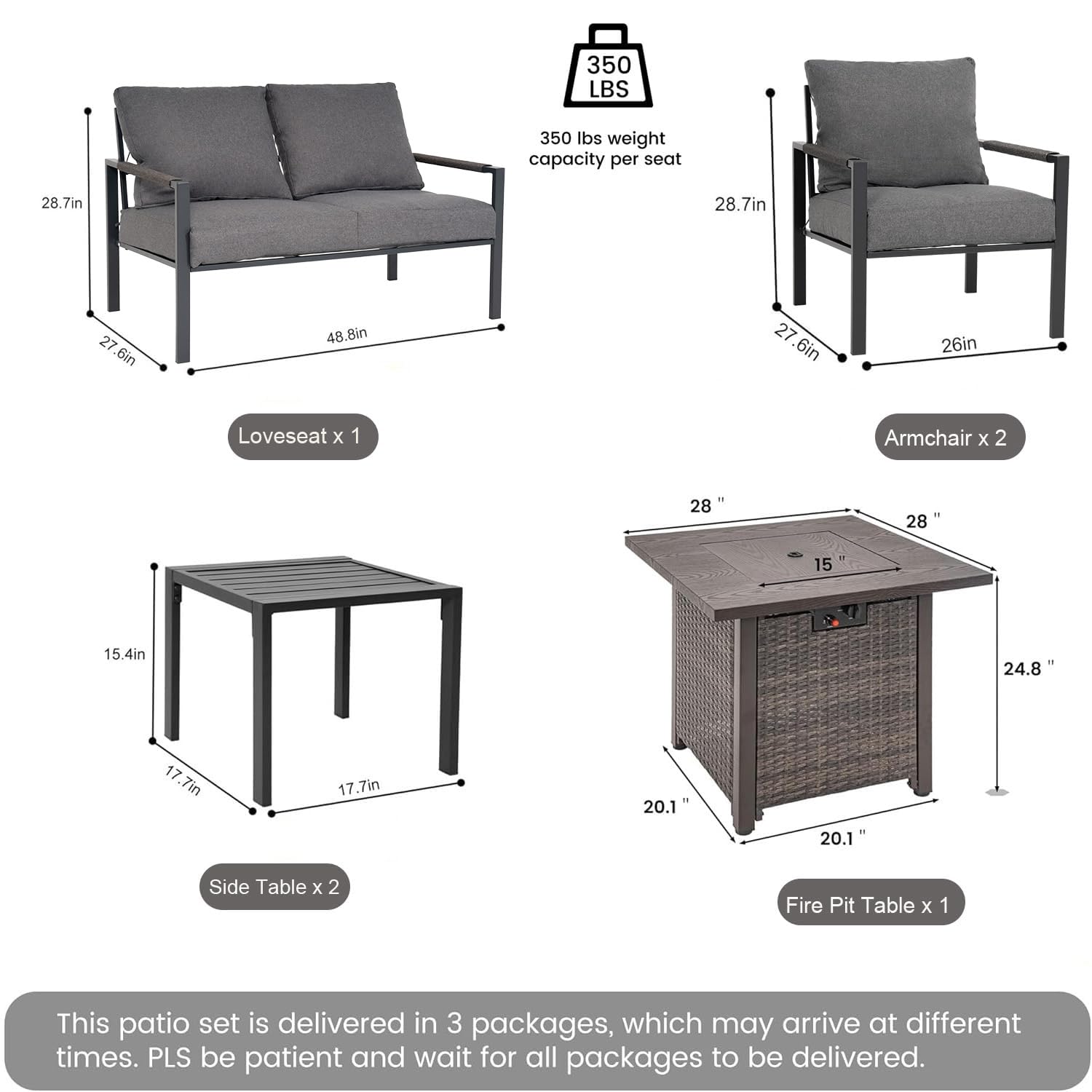AURA OUTDOOR SIS002-GY Patio-Conversation-Sets - View #2