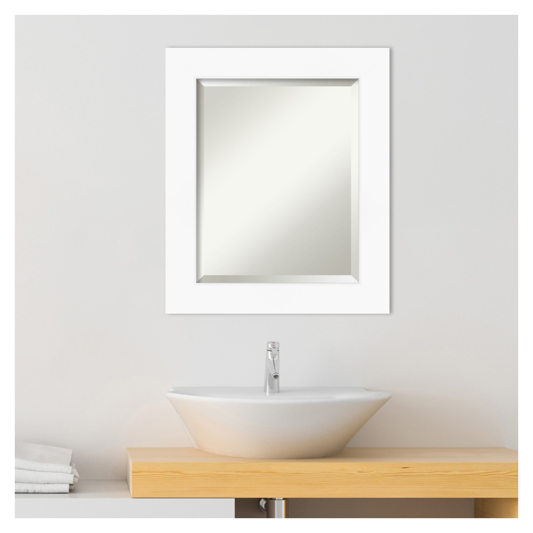 Contemporary Cabinet White Matte Finish Beveled Bathroom Mirror 21x25