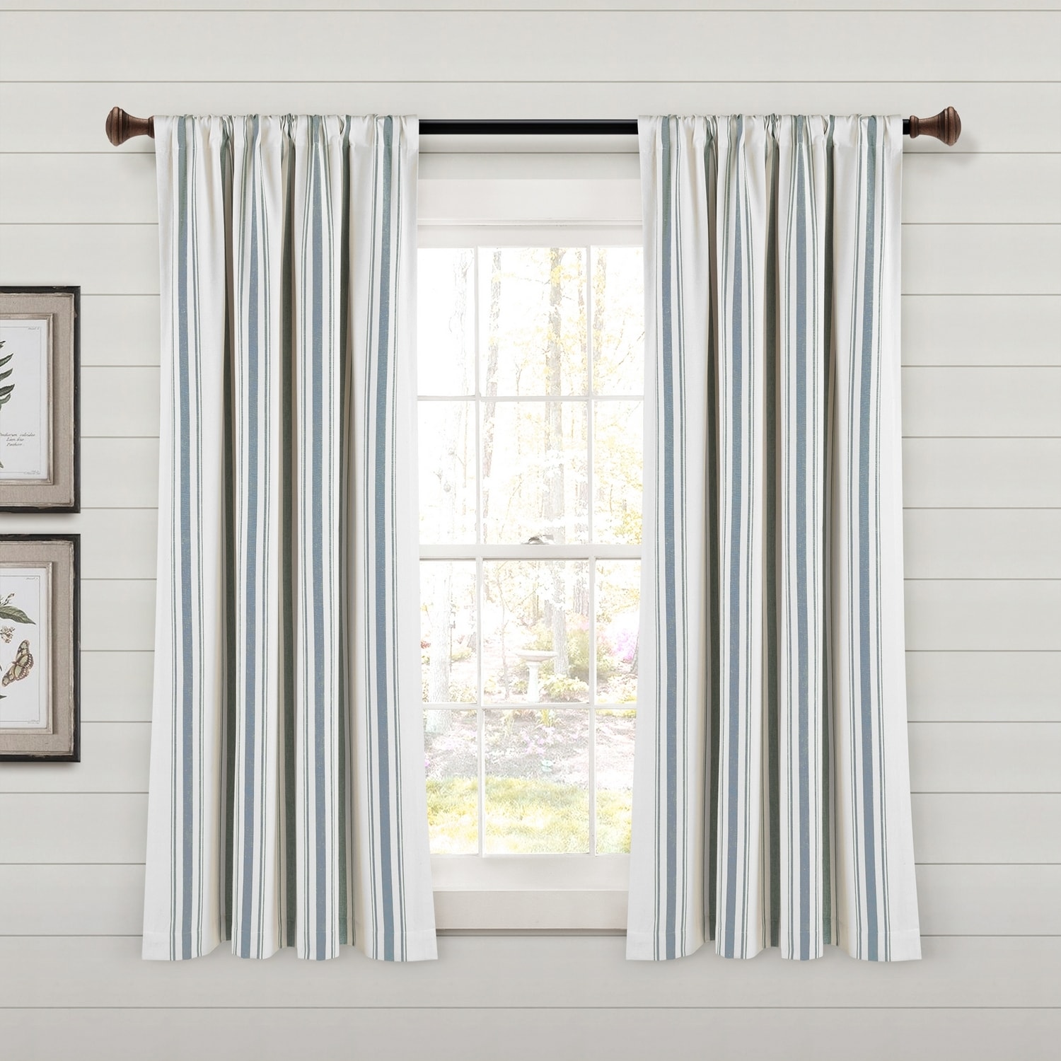 Lush Decor 21T012458 63-Inches Blue Striped Room darkening Rod pocket Curtain panel pair