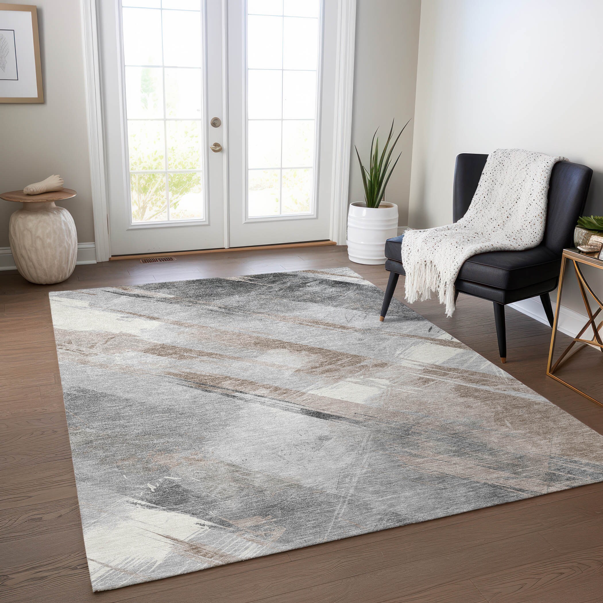 Addison Rugs ACN1541TP30X46 Chantille ACN1541TP 2 x 3 (ft) Polyester Taupe Rectangular Indoor/Outdoor Geometric Machine washable Area rug