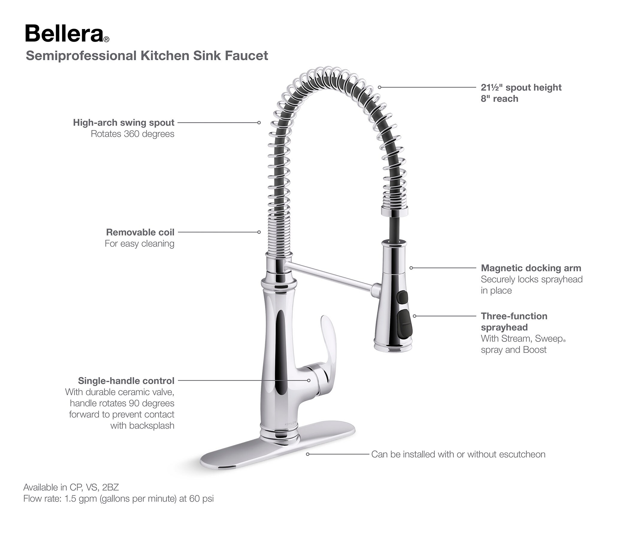 KOHLER Bellera Pre-Rinse Spring Oil-Rubbed Bronze Single Handle Pull ...